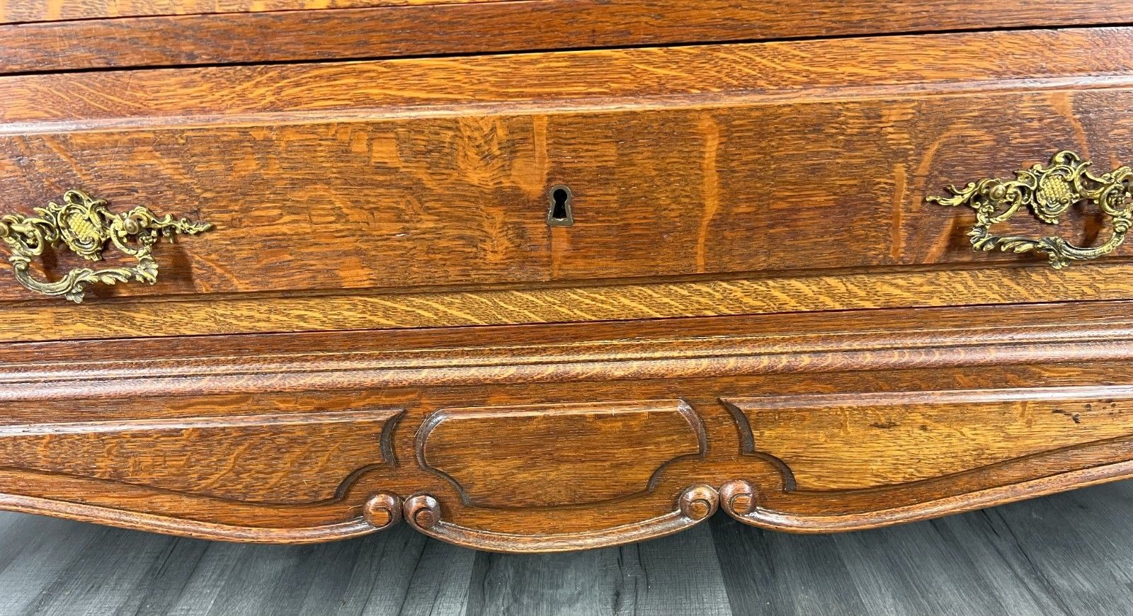 Chest Of Drawers Antique French Style Marble Top Brass Oak Cabinet Lot 4052 photo buy