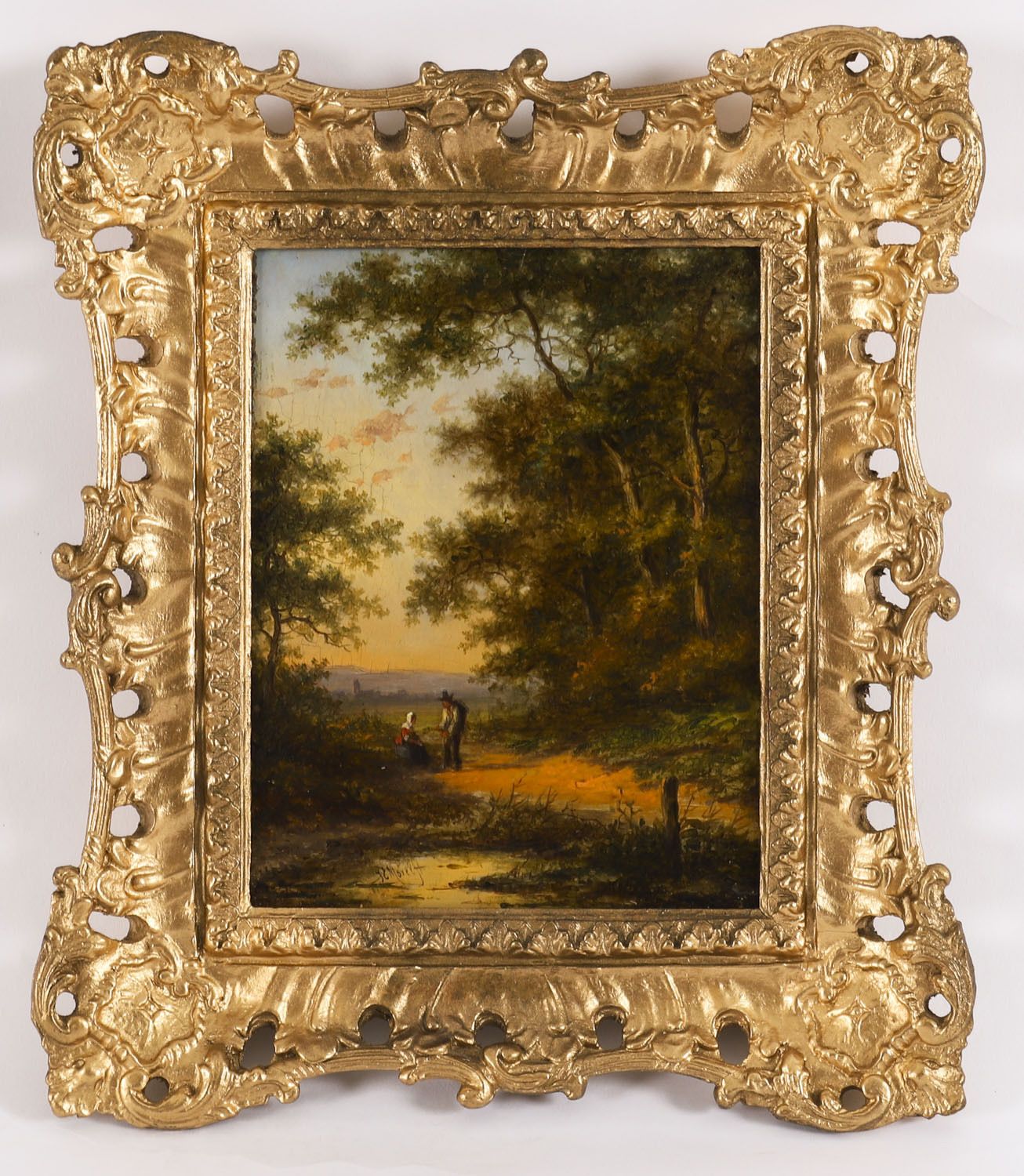 Art Antique Pair Dutch Forest Scene Oil Paintings By Jan Evert Morel  18th Century photo