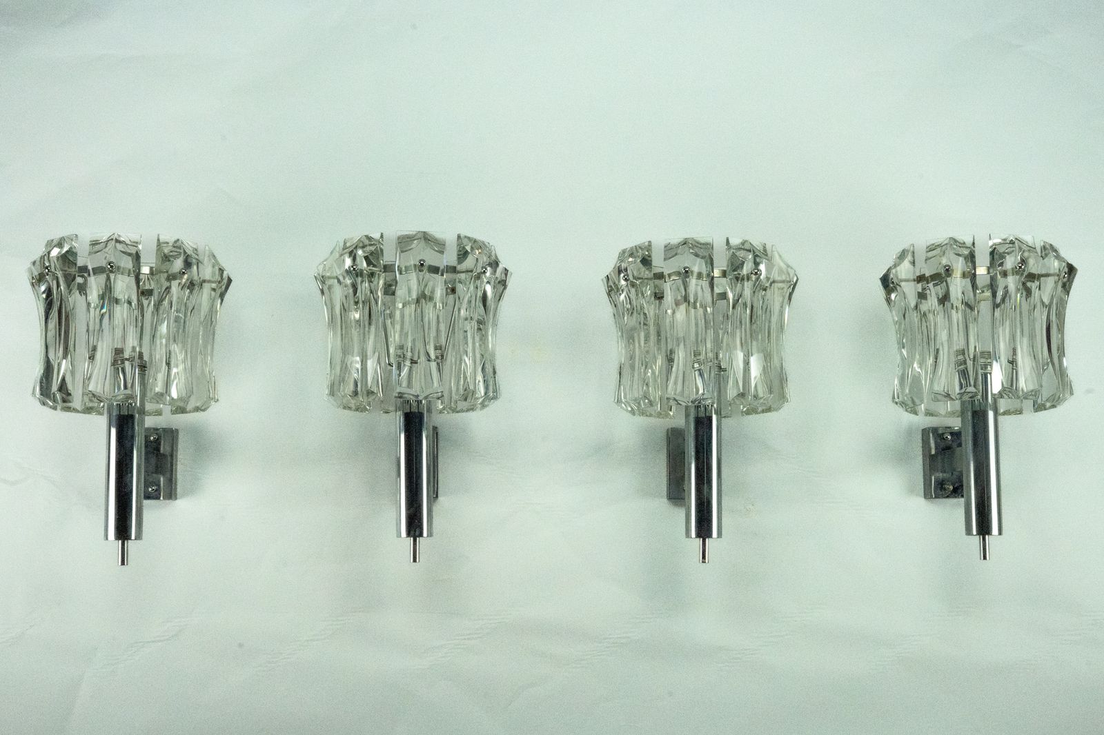 Set Of Four Large Murano Glass Elements And Chromed Brass Sconces, Italy 1960s. photo Lighting