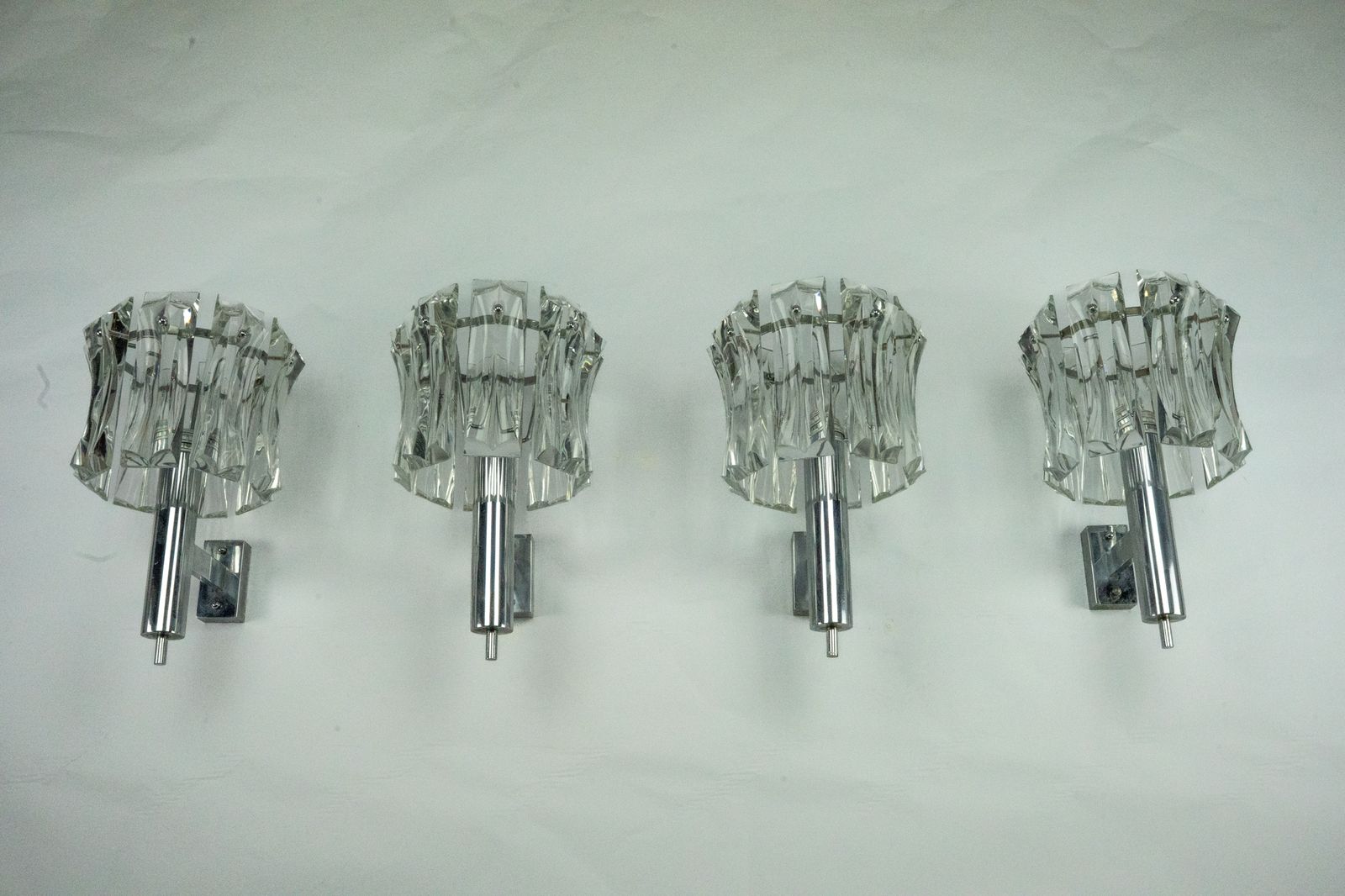 Set Of Four Large Murano Glass Elements And Chromed Brass Sconces, Italy 1960s. photo vintage