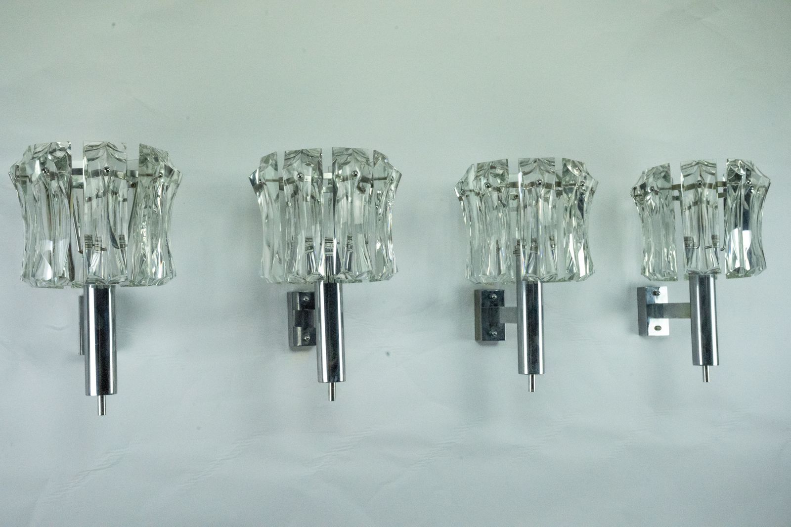 photo furniture Set Of Four Large Murano Glass Elements And Chromed Brass Sconces, Italy 1960s.