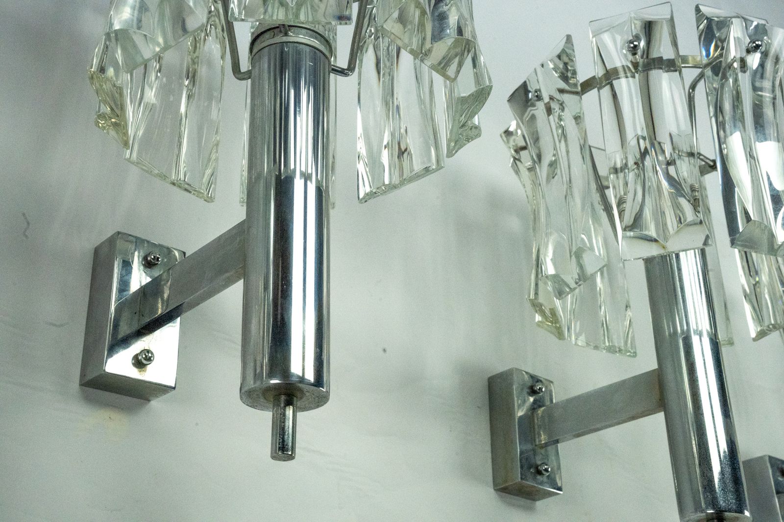Lighting Set Of Four Large Murano Glass Elements And Chromed Brass Sconces, Italy 1960s. photo