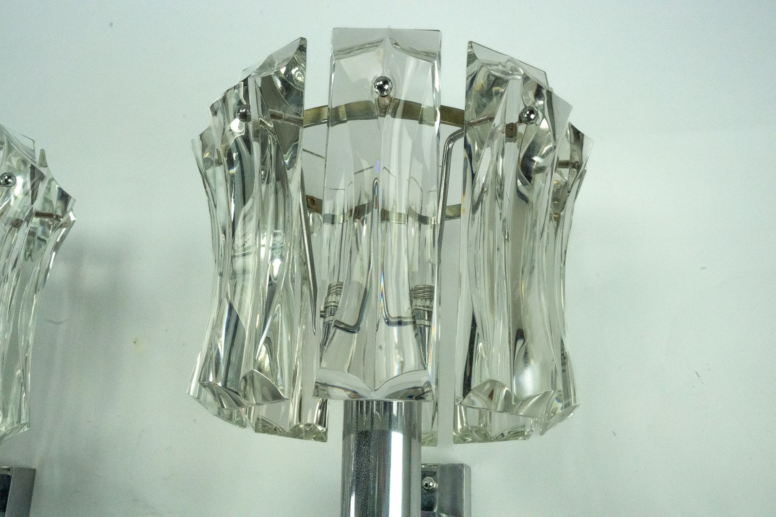 photo vinterior Set Of Four Large Murano Glass Elements And Chromed Brass Sconces, Italy 1960s.
