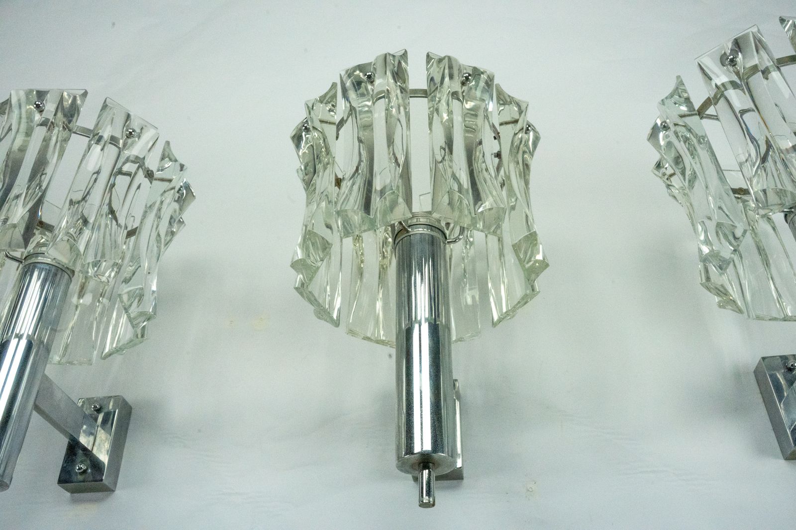 photo buy Set Of Four Large Murano Glass Elements And Chromed Brass Sconces, Italy 1960s.