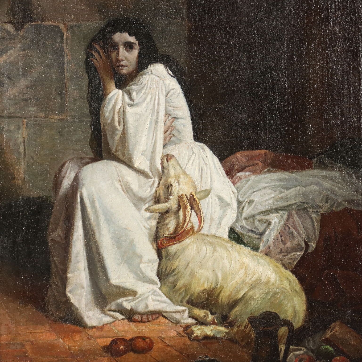 Esmeralda In The Tower Of Notre Dame Antique Painting XIX Century photo for sale