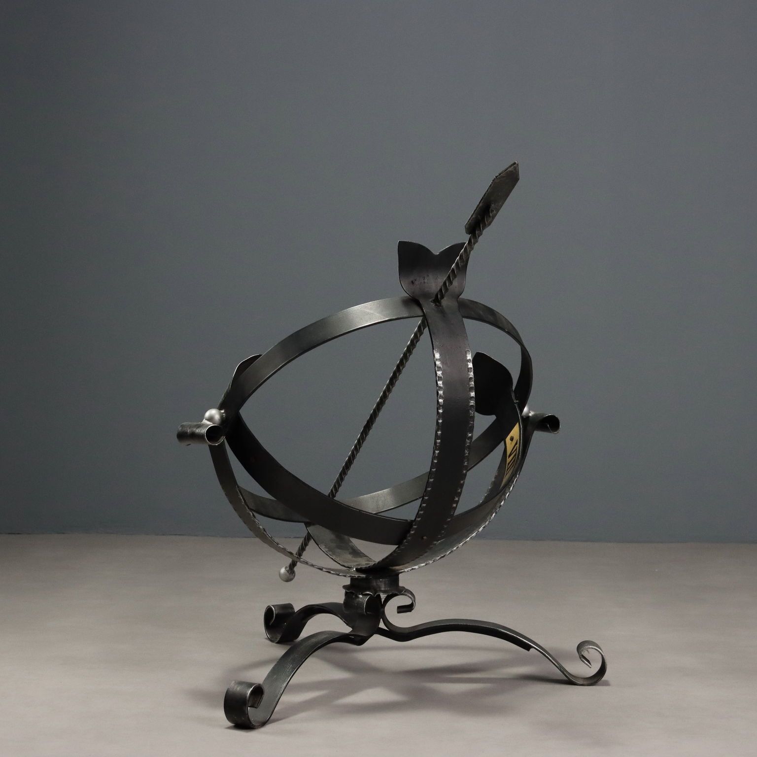 Antique Iron Sundial Wrought Iron Brass Europe XX Century photo vintage