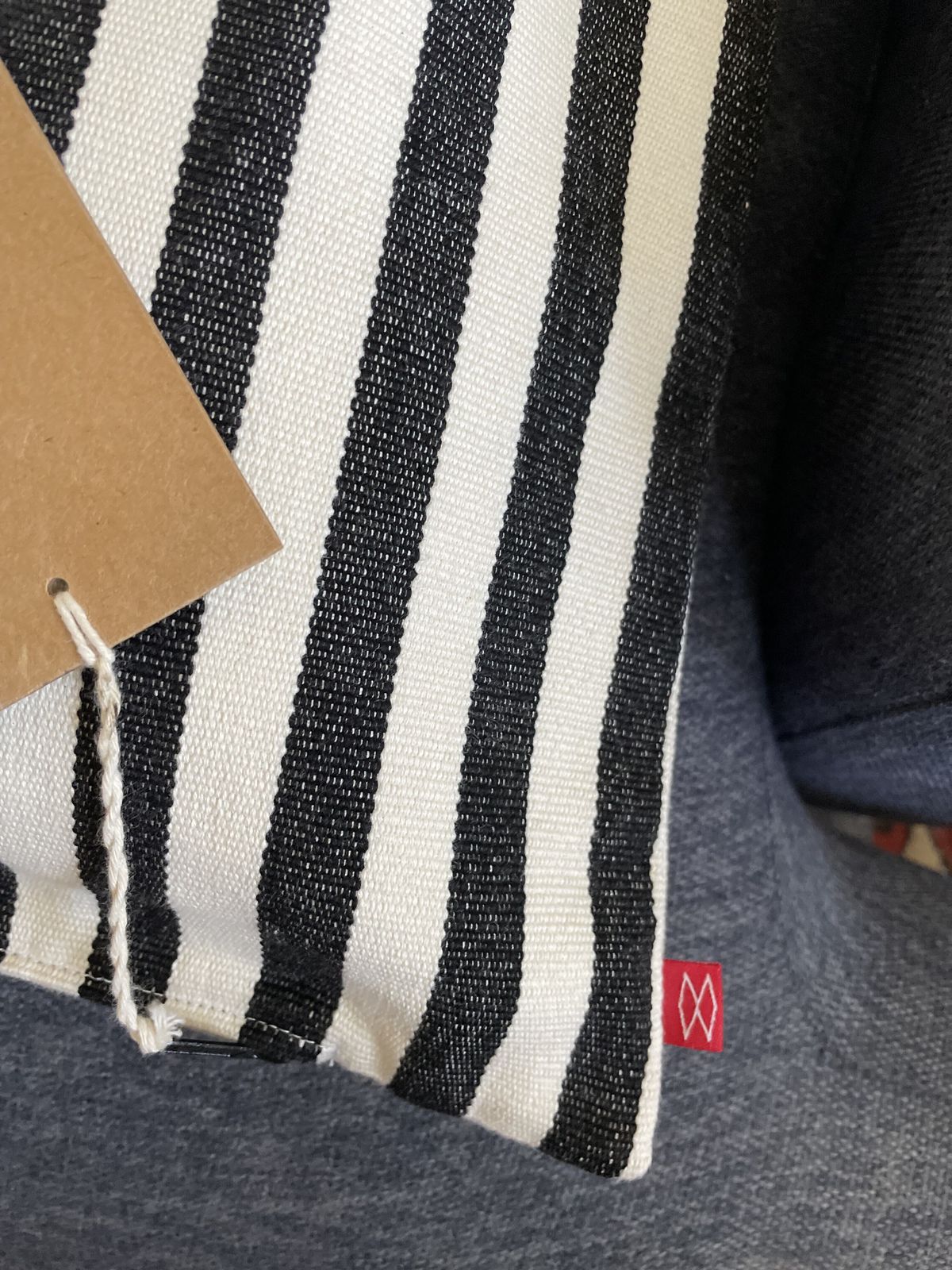 Vintage Black & White Striped Block Printed Cushion Cover By Mira Maya photo for sale