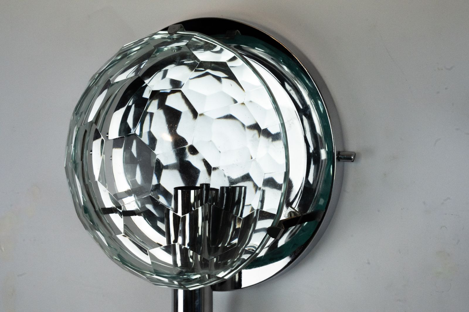 Set Of Three Cristal Art Sconces In Chrome And Cut Glass. Italy 1970s photo buy