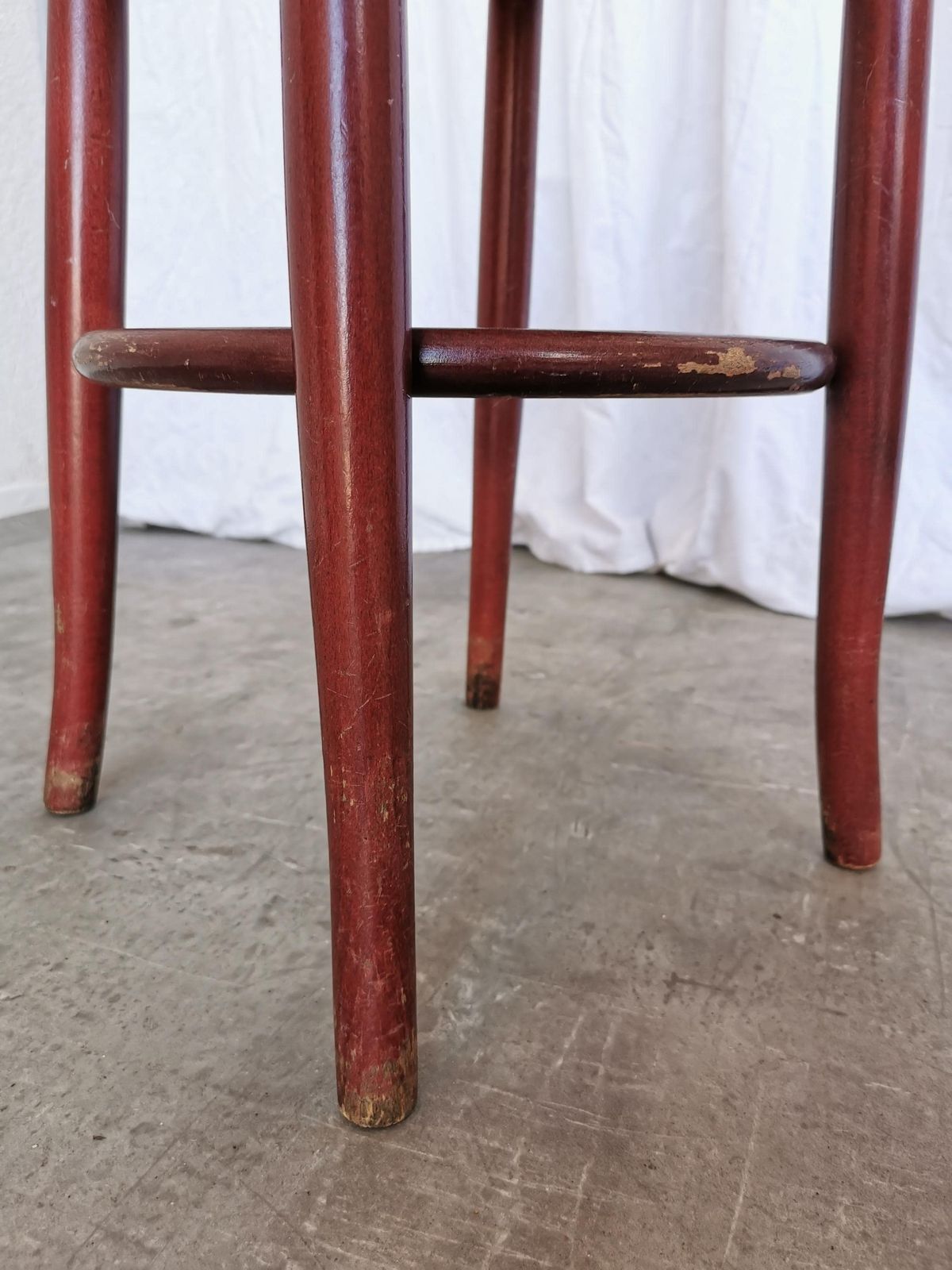 Vintage Wooden Irish Pub Stool With Green Leather Seat / 1970s / Thonet Style Small Bar Chairs With Bentwood Technique photo vintage