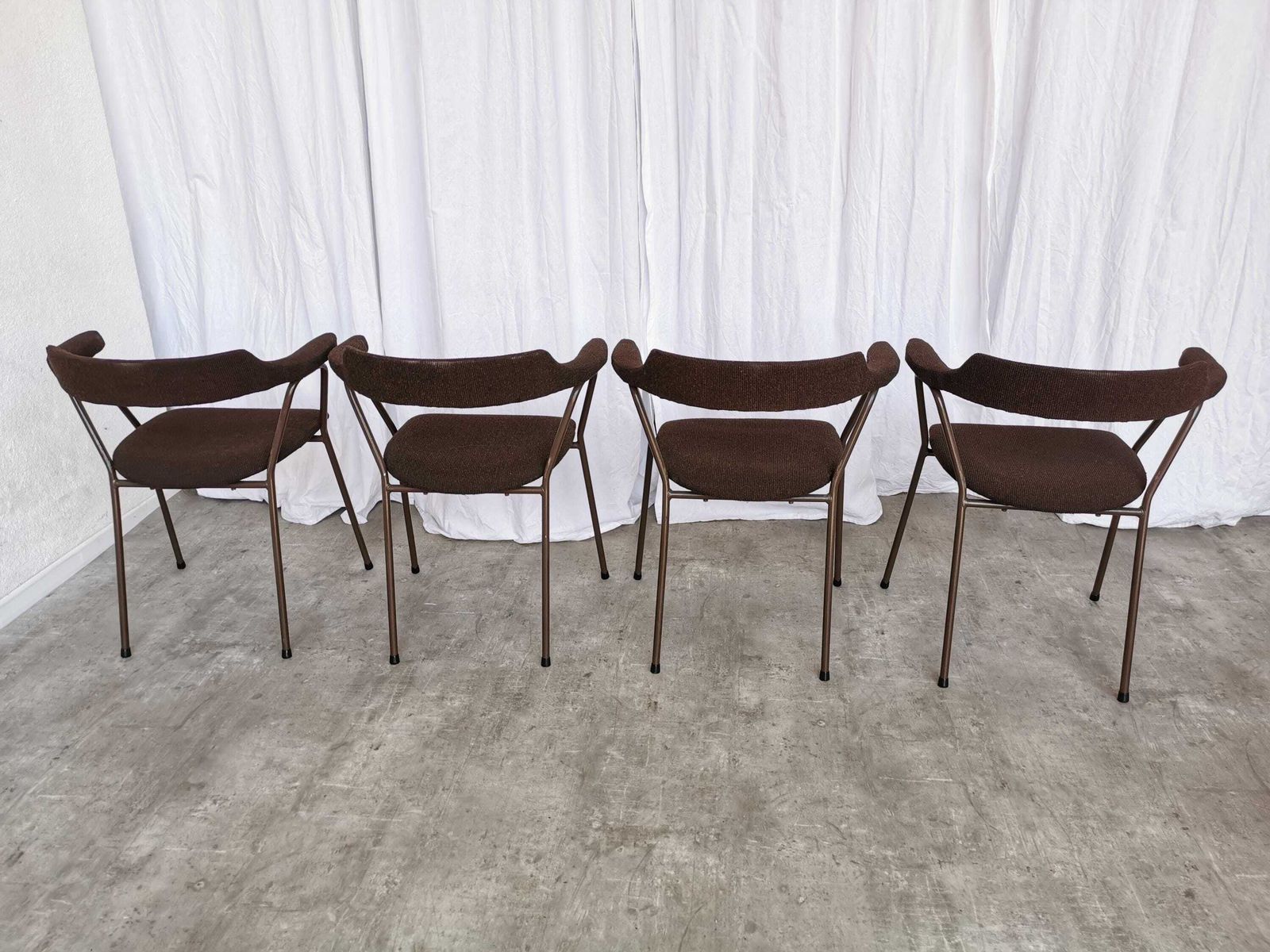 Set Of 4 Vintage Dining Armchairs / 1970s Yugoslavia / Niko Kralj For Stol Kamnik / Mid Century Scandinavian Brown Fabric Dine Chairs / 4455 photo 1109.0