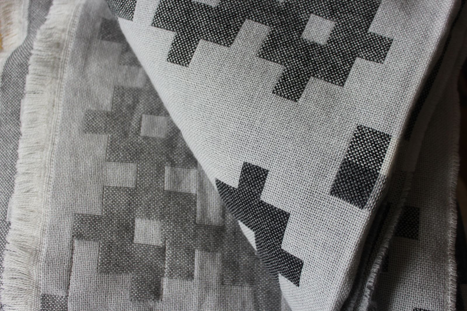 Vintage Plus 9 By Hay Grey & Black Check Merino Wool Blanket/Throw photo for sale