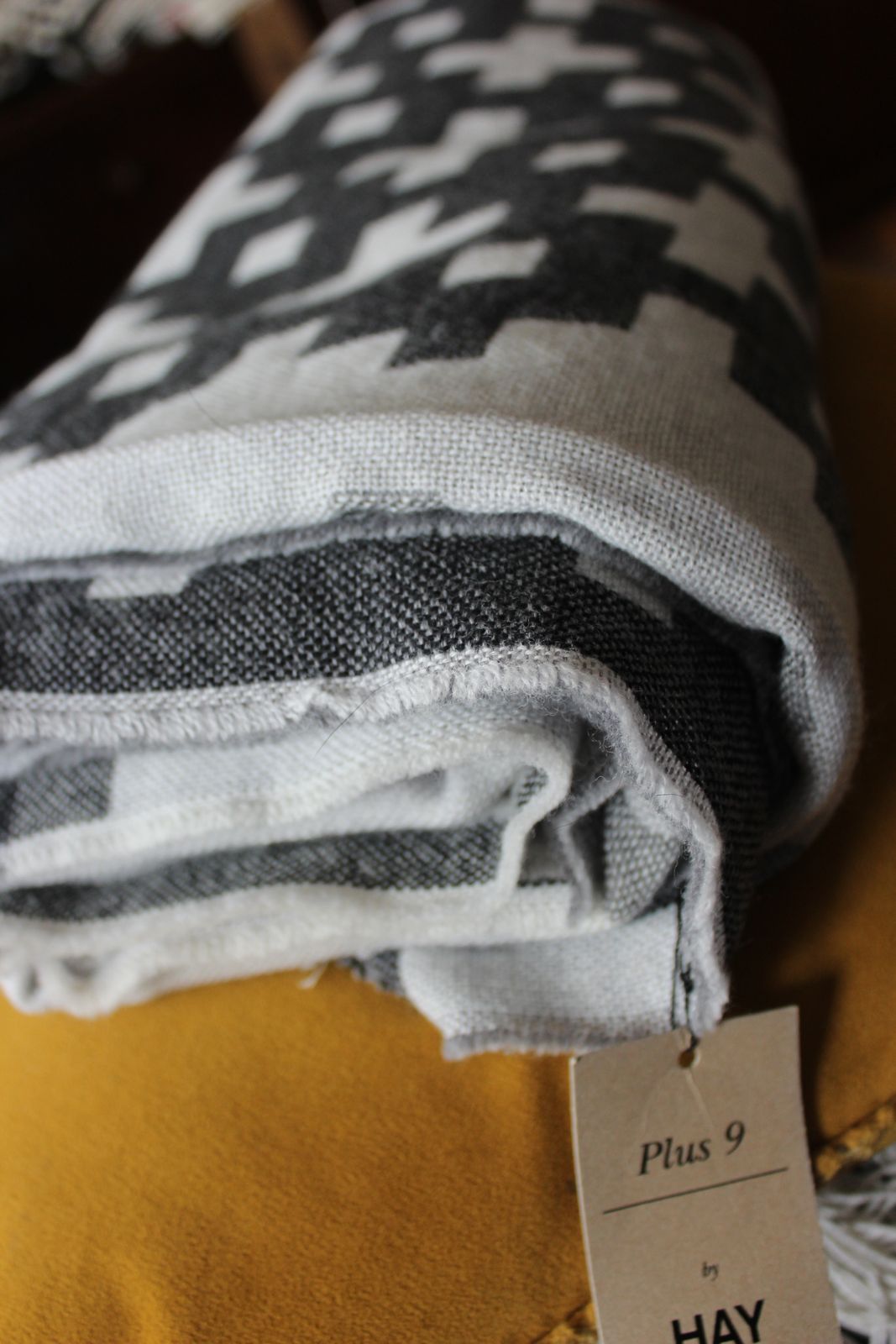 Vintage Plus 9 By Hay Grey & Black Check Merino Wool Blanket/Throw photo vinterior
