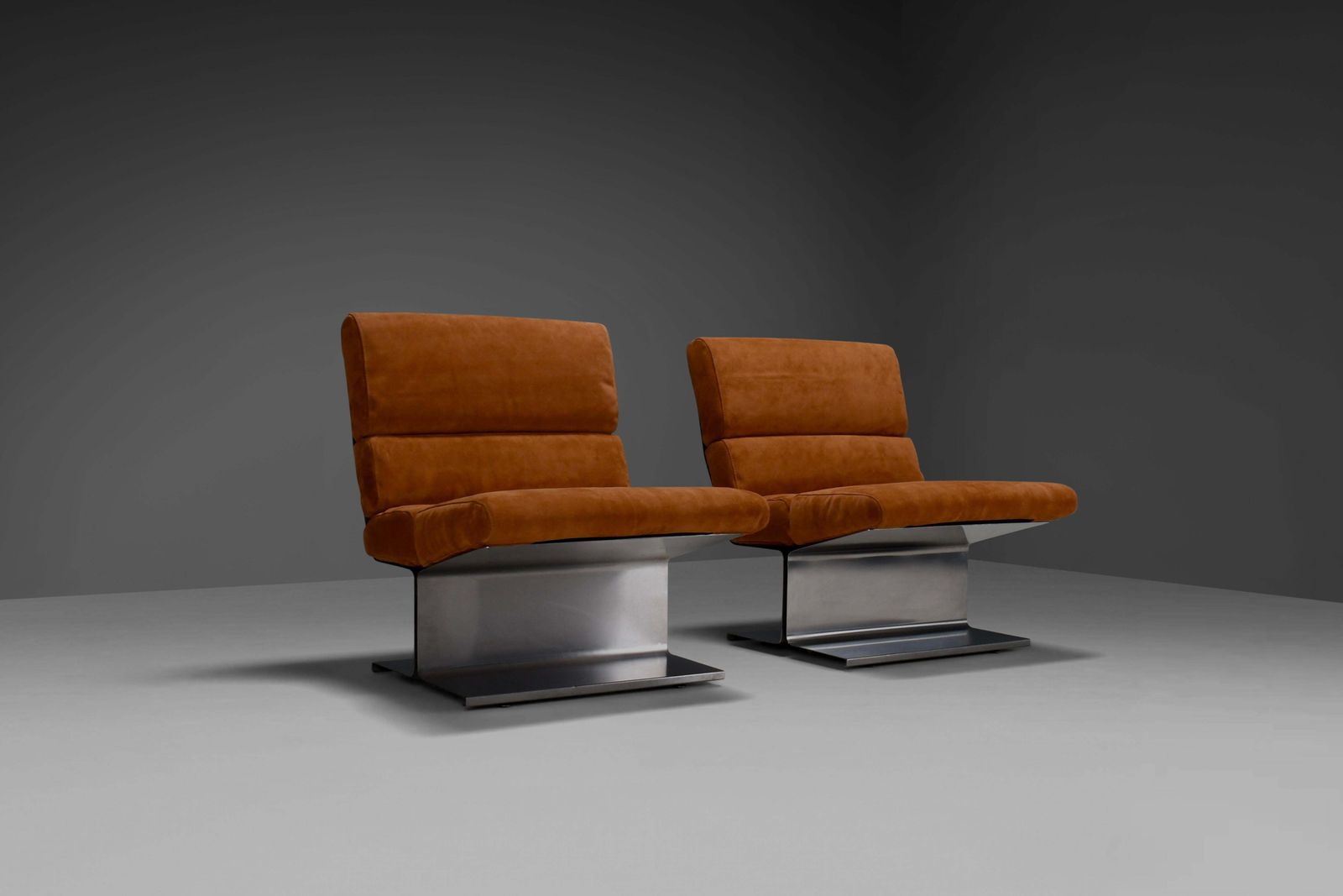Very Rare Pair Of Leather And Steel Lounge Chairs By Paul Geoffroy For Uginox photo 26424.0