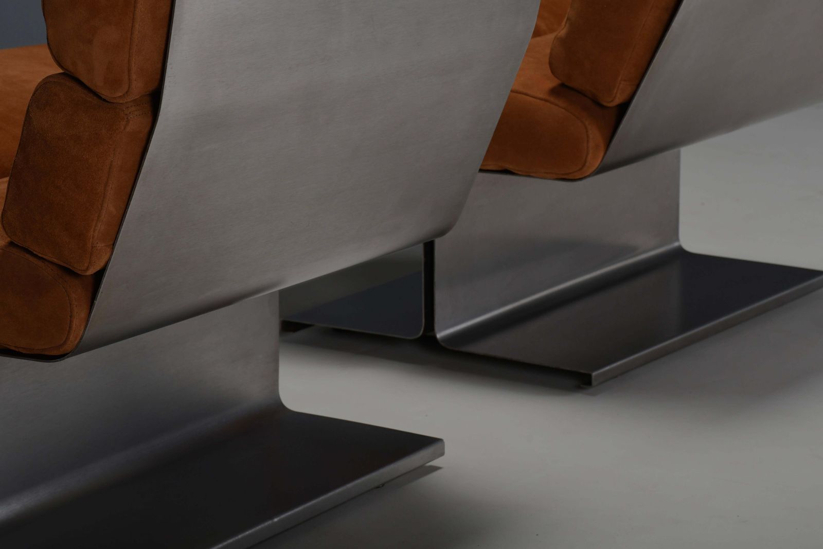 Very Rare Pair Of Leather And Steel Lounge Chairs By Paul Geoffroy For Uginox photo buy