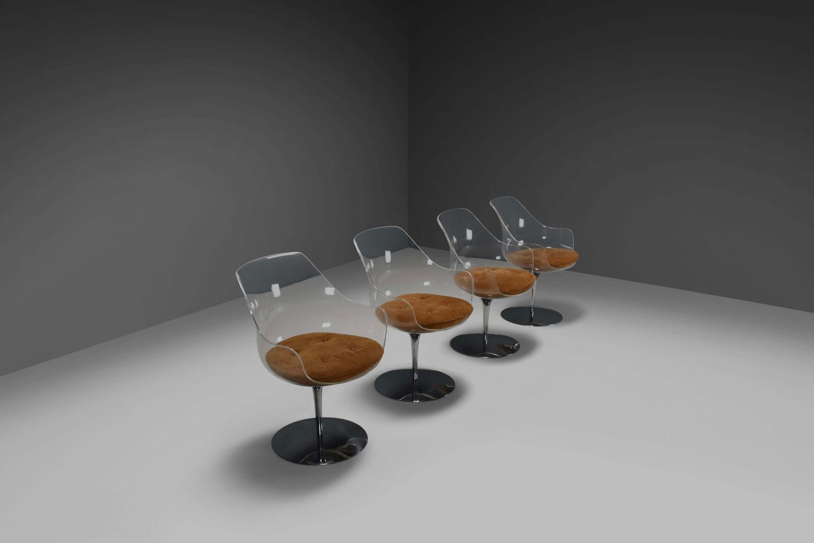 Set Of Four Champagne Chairs By Estelle & Erwine Laverne In Suede And Lucite photo Furniture