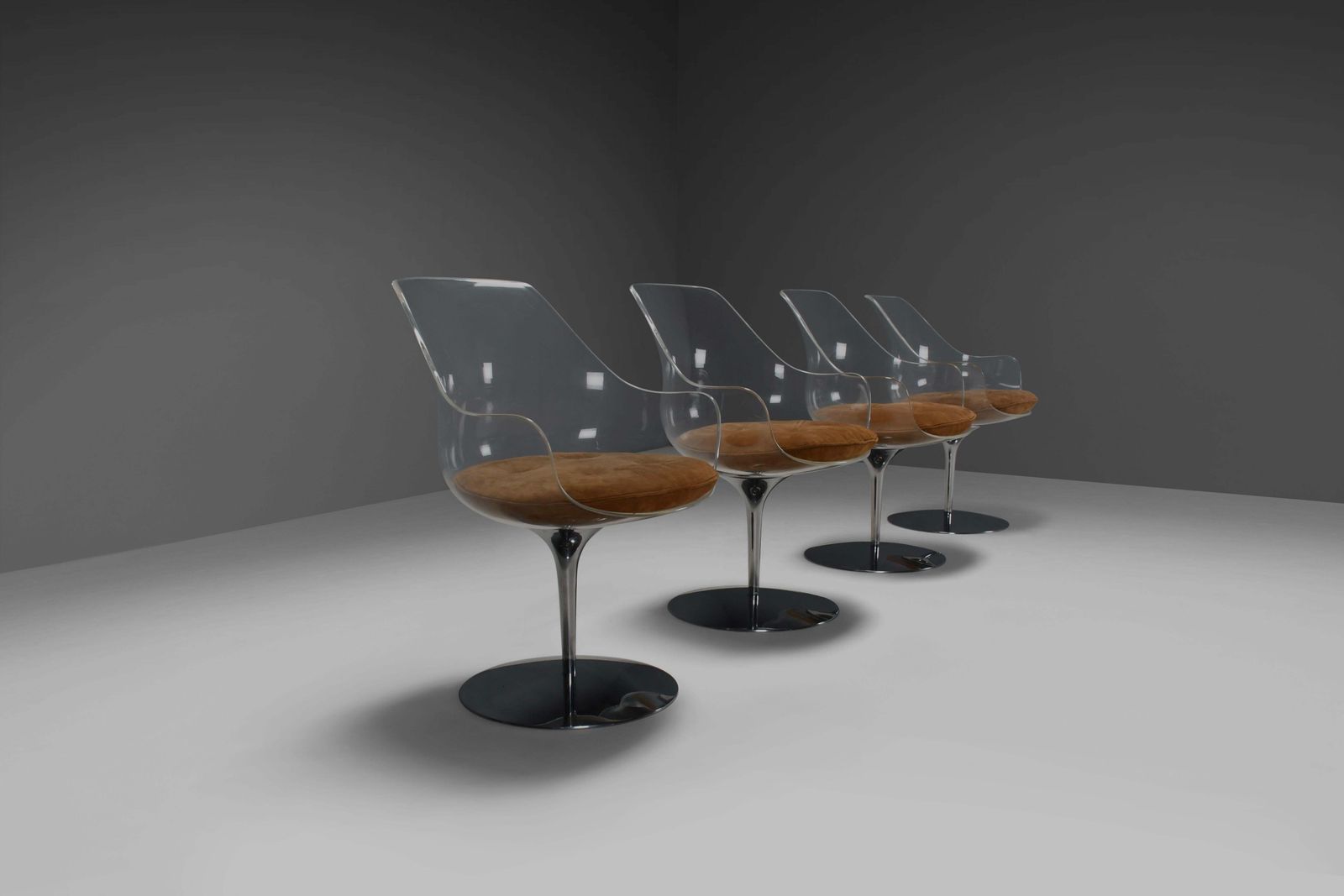 Set Of Four Champagne Chairs By Estelle & Erwine Laverne In Suede And Lucite photo 21374.0