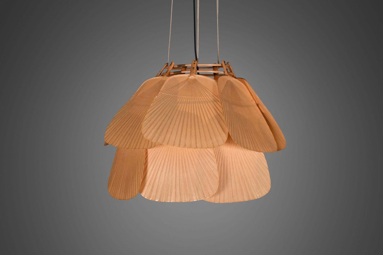 Beautiful Uchiwa ‘Ju Yon’ Chandelier By Ingo Maurer, Germany, 1970s photo for sale