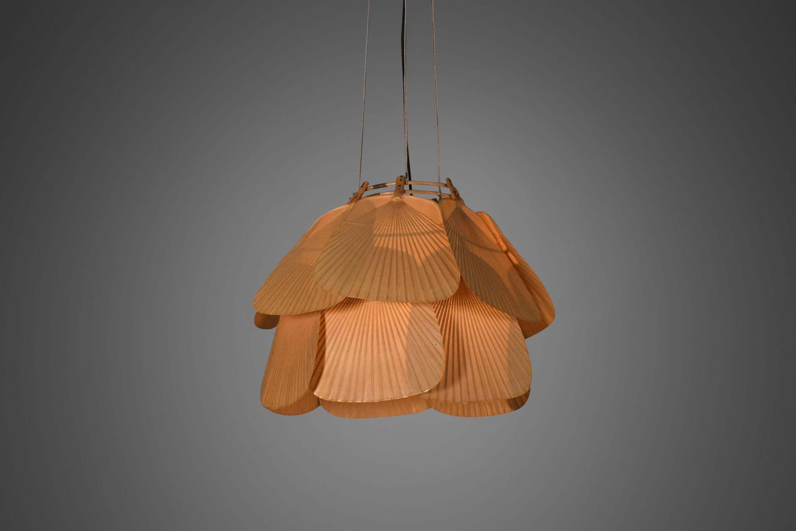 Beautiful Uchiwa ‘Ju Yon’ Chandelier By Ingo Maurer, Germany, 1970s photo 31733.0
