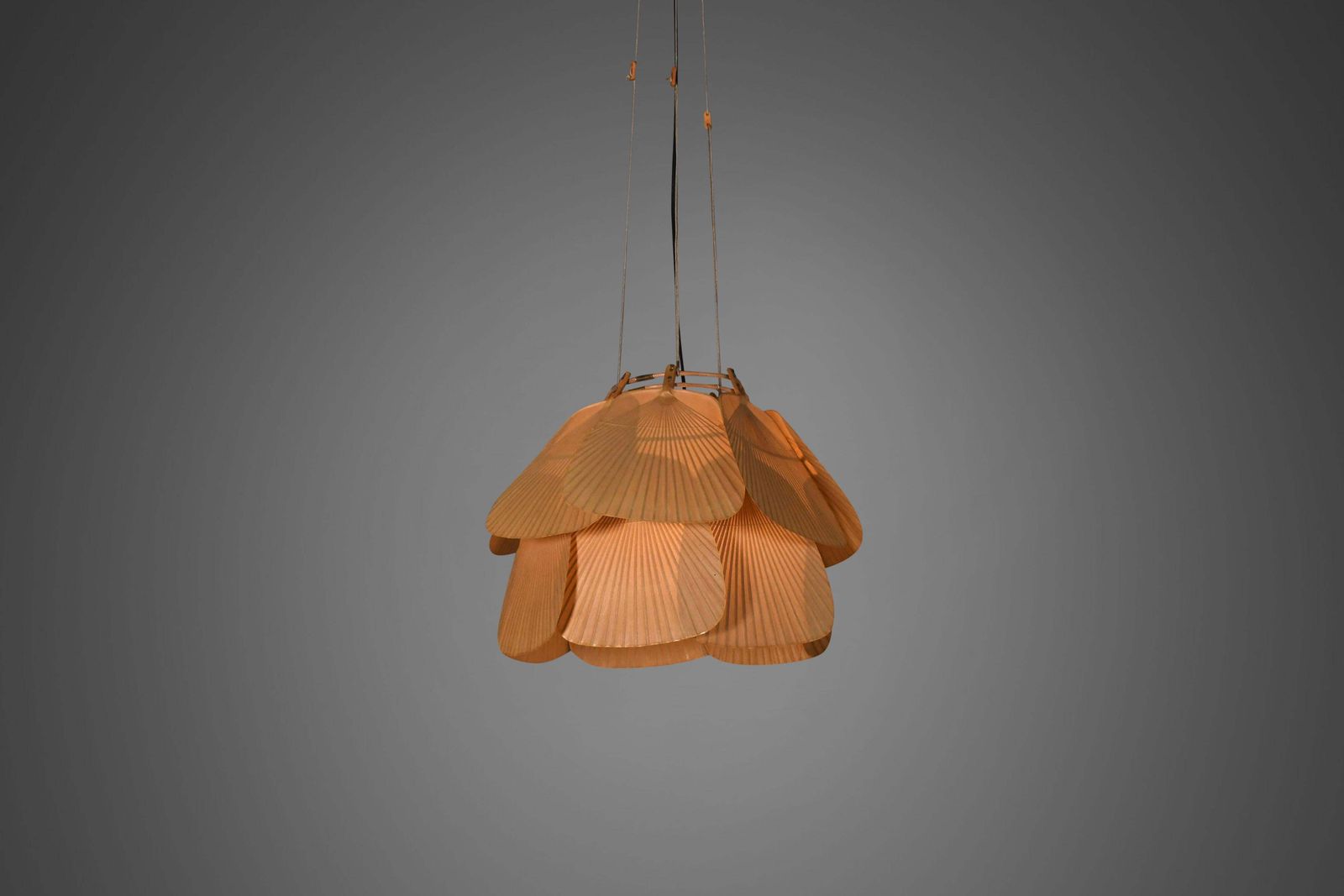 Beautiful Uchiwa ‘Ju Yon’ Chandelier By Ingo Maurer, Germany, 1970s photo vinterior