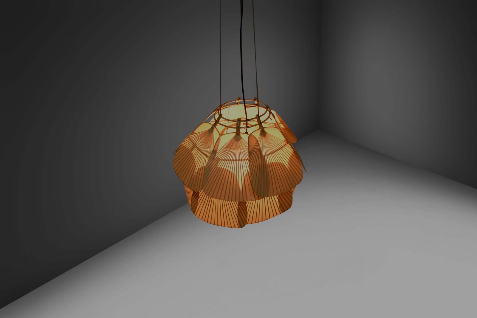 Beautiful Uchiwa ‘Ju Yon’ Chandelier By Ingo Maurer, Germany, 1970s photo vintage