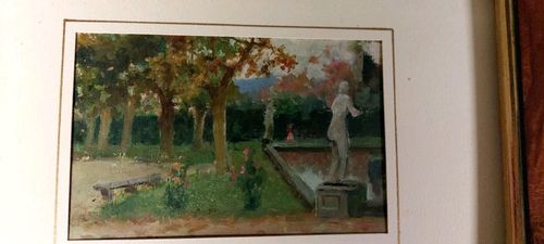 Garden Of Villa Toscana Oil On Panel First 900 Painted Antique photo for sale