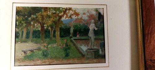 Garden Of Villa Toscana Oil On Panel First 900 Painted Antique photo Art