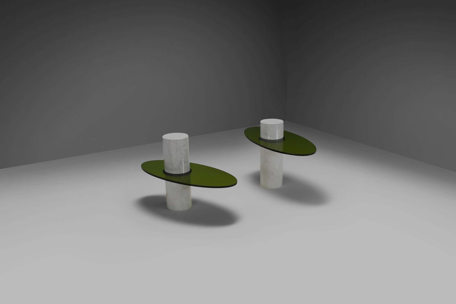 Set Of Impressive Italian Lucite And Carrara Marble End Tables, 1970s photo furniture