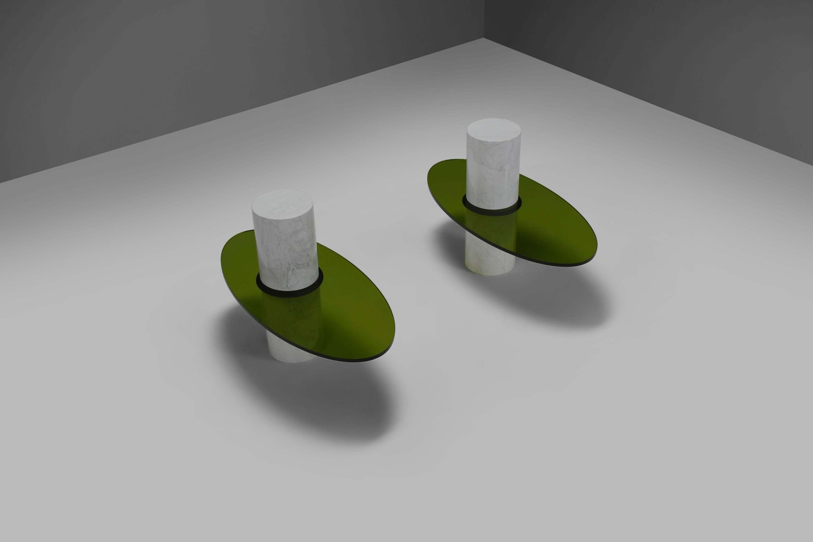 Set Of Impressive Italian Lucite And Carrara Marble End Tables, 1970s photo buy