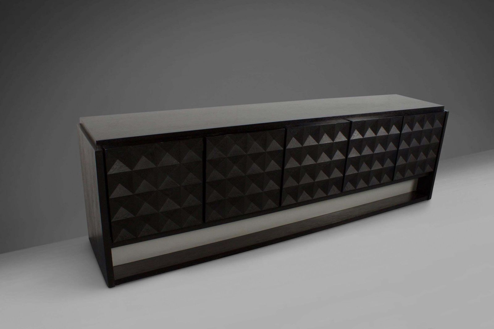 Large Brutalist Diamond Credenza In Stained Oak, Belgium, 1970s photo for sale
