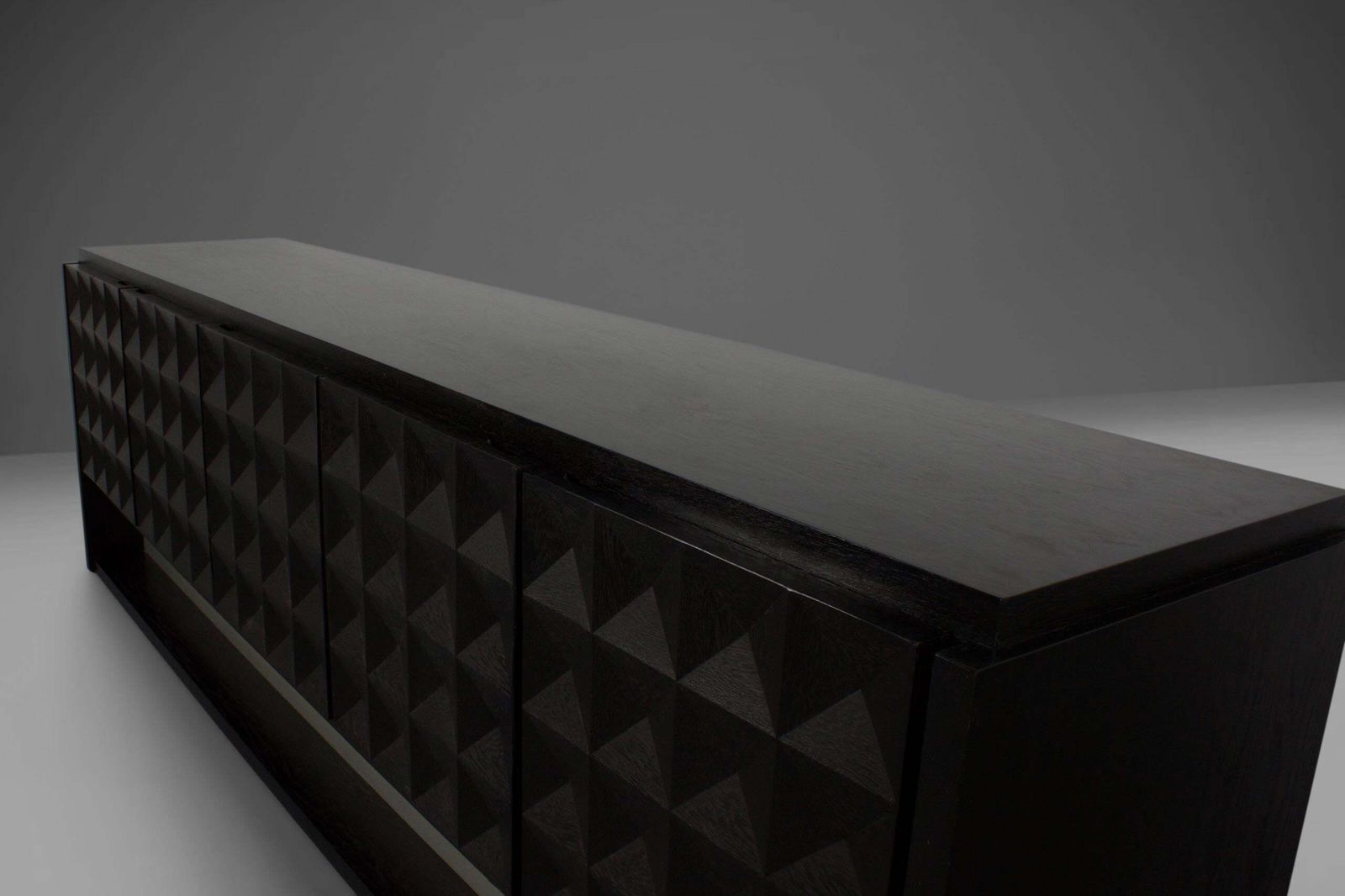 Large Brutalist Diamond Credenza In Stained Oak, Belgium, 1970s photo Furniture