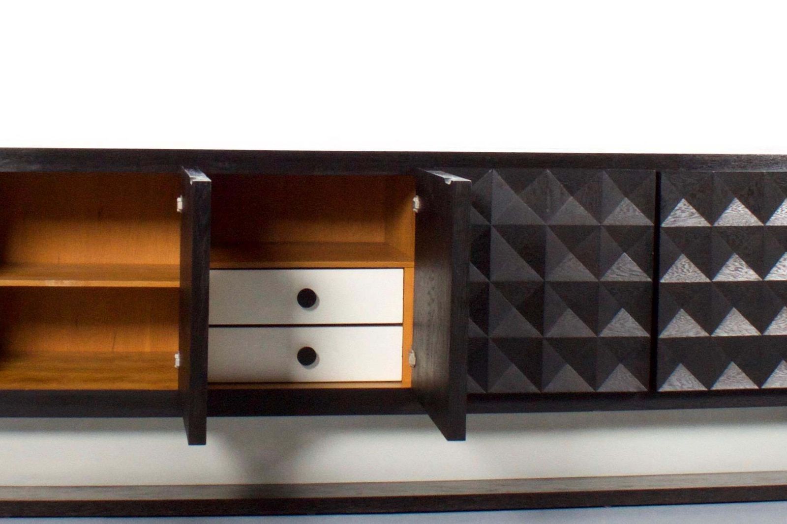 Large Brutalist Diamond Credenza In Stained Oak, Belgium, 1970s photo vintage
