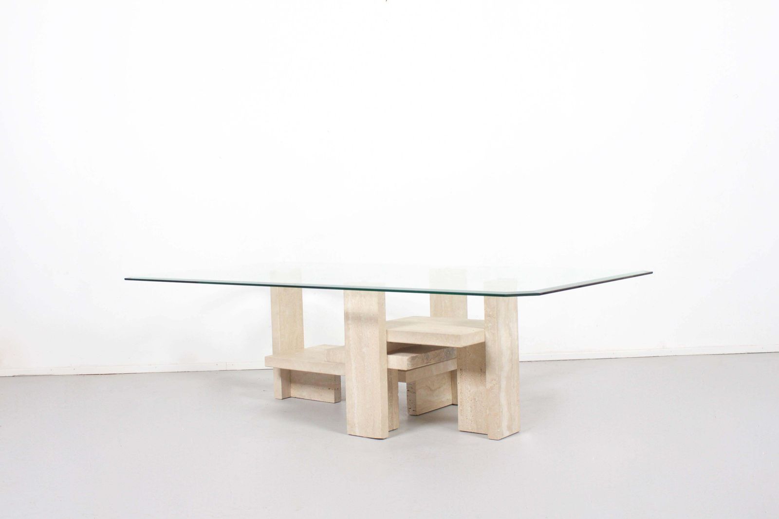 Willy Ballez Travertine And Glass End Table, Belgium photo Furniture