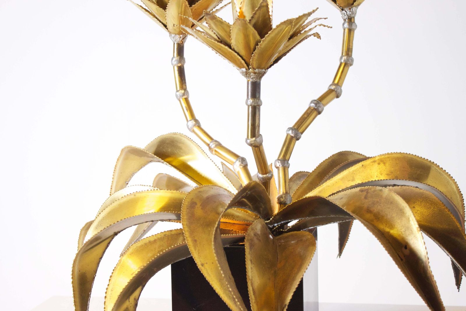 Mid Century Hollywood Regecy Brass Maison Jansen Light Table Lamp Flower Leaves photo Lighting