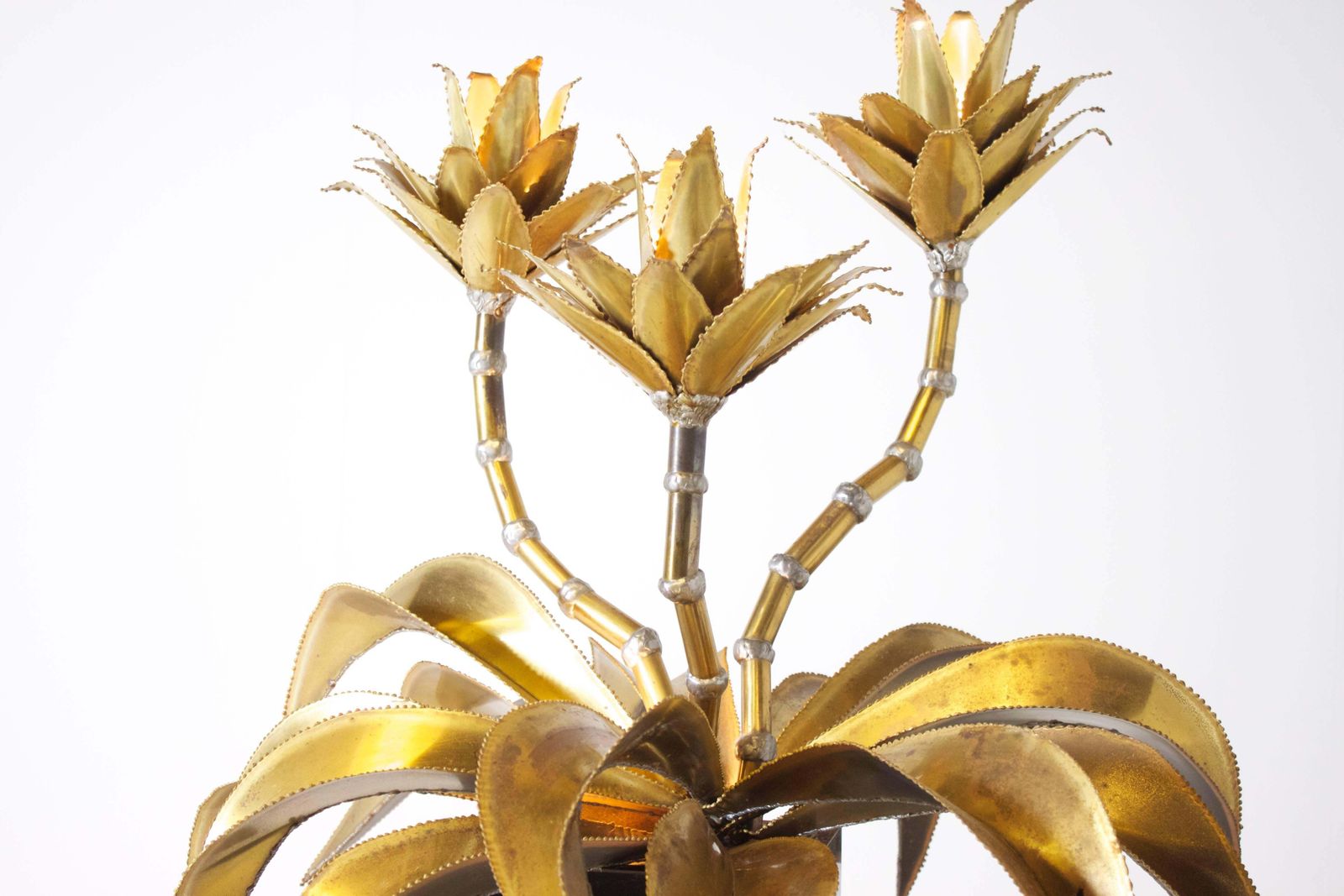 Mid Century Hollywood Regecy Brass Maison Jansen Light Table Lamp Flower Leaves photo 2899.0