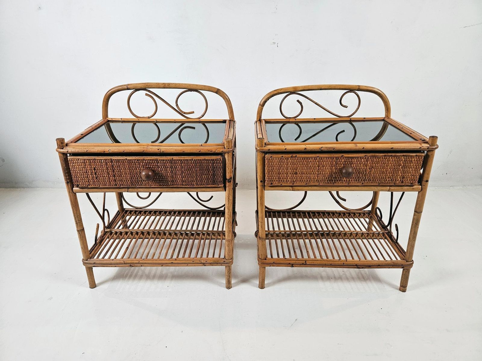 Pair Of Vintage Nightstands In Bamboo photo furniture