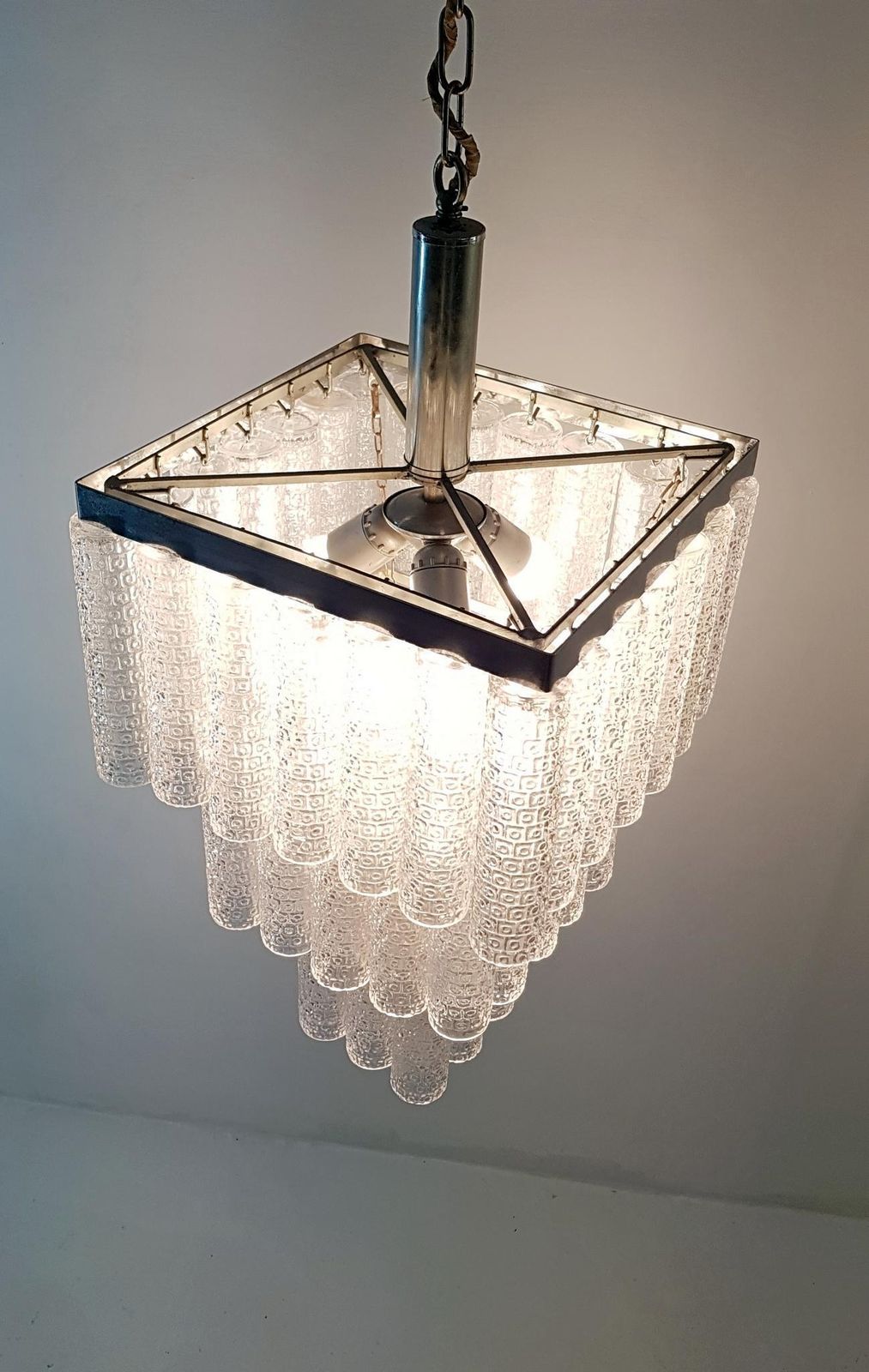 Midcentury Italian Glass Tube Chandelier photo Lighting