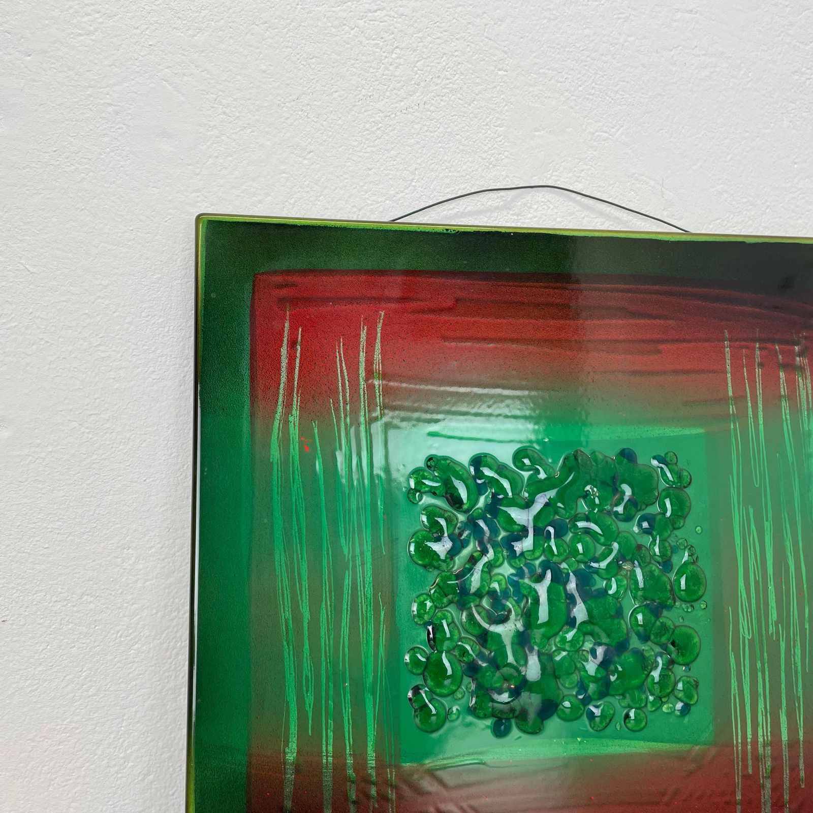 photo furniture Unique Handmade Large 40x40cm West German Enamel Metal Wall Plate "Green", 1980s