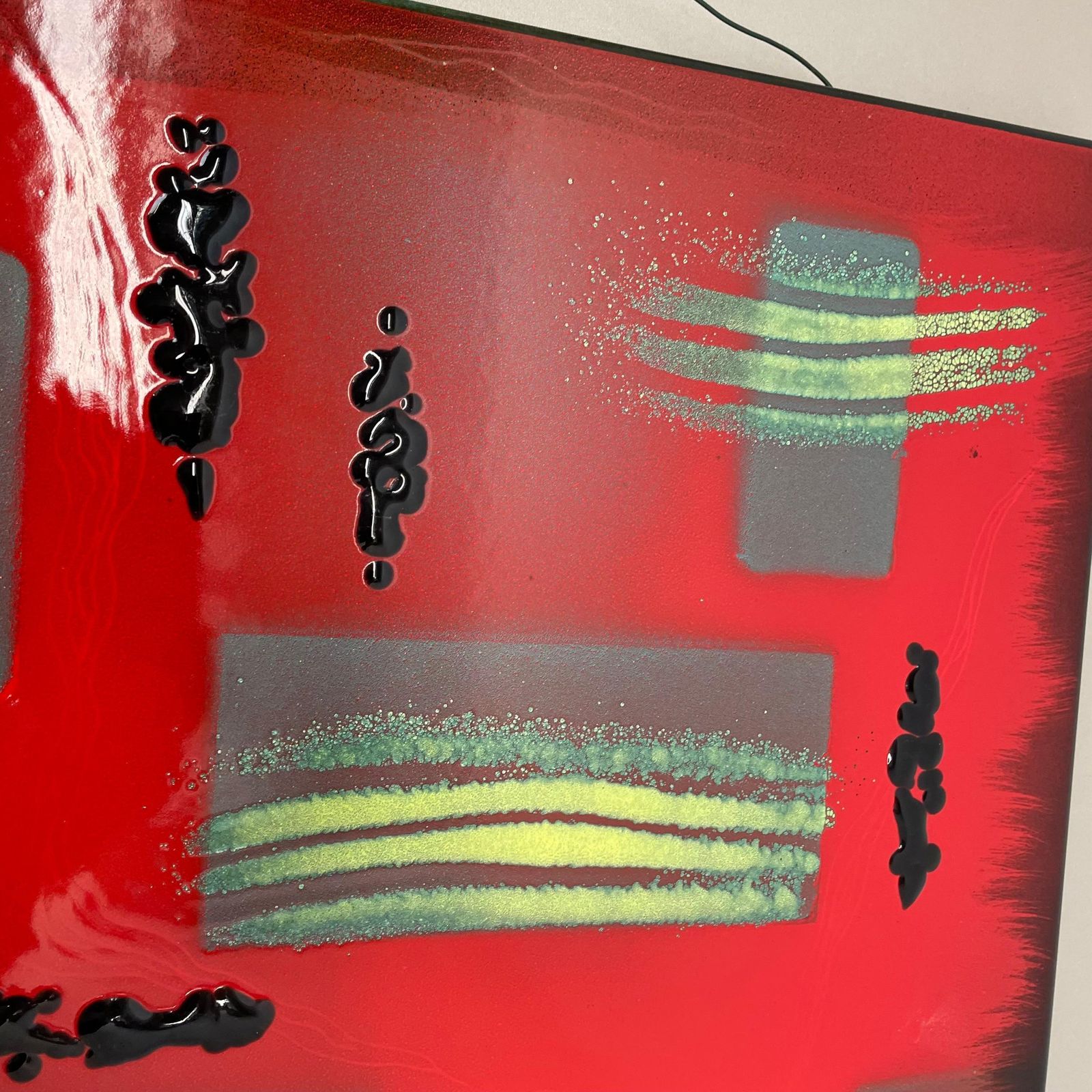 607.0 Unique Handmade Large 40x40cm West German Enamel Metal Wall Plate "Red", 1980s photo