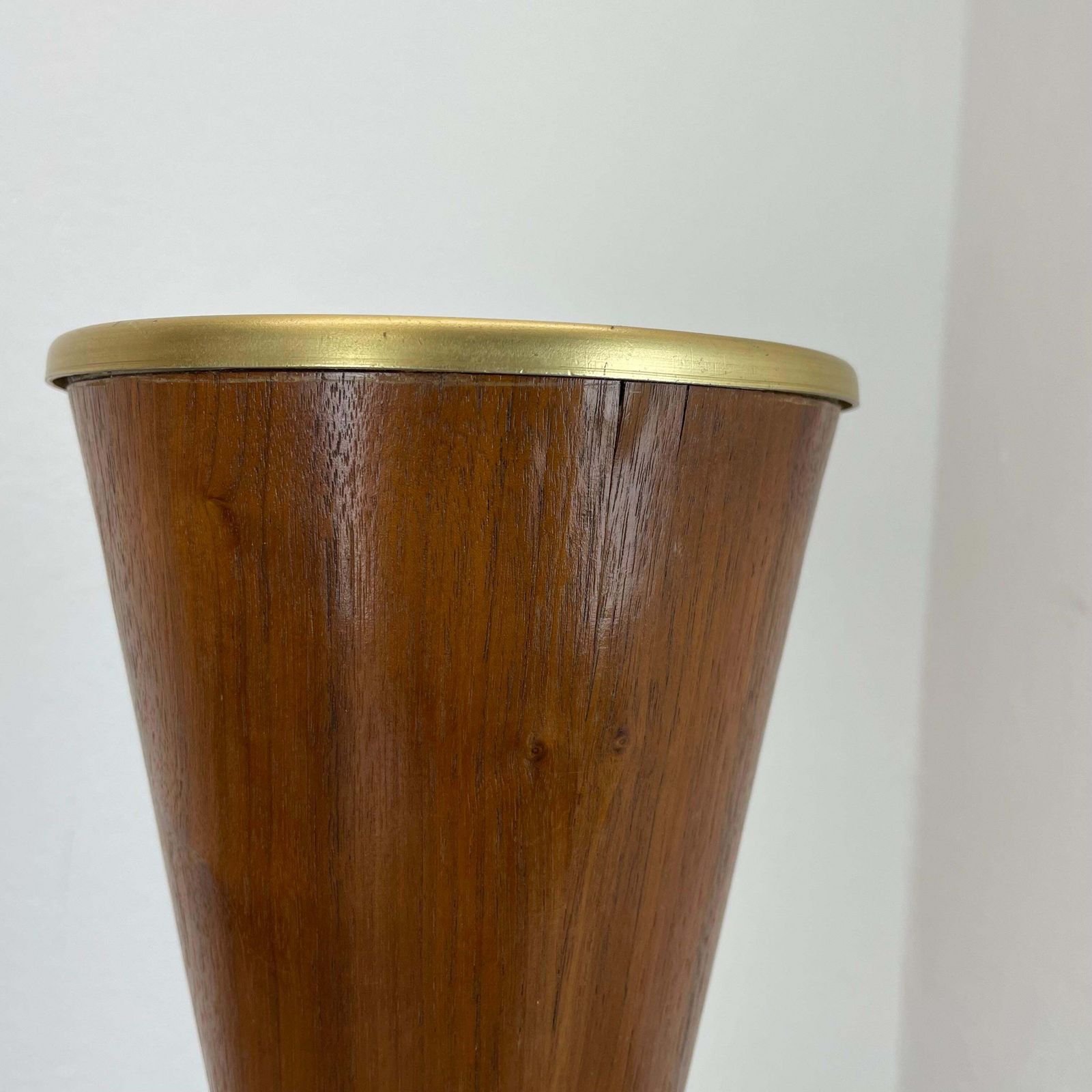 55cm Minimalistic Diabolo Metal And Walnut Plant Stand Element, Italy, 1950s photo vintage