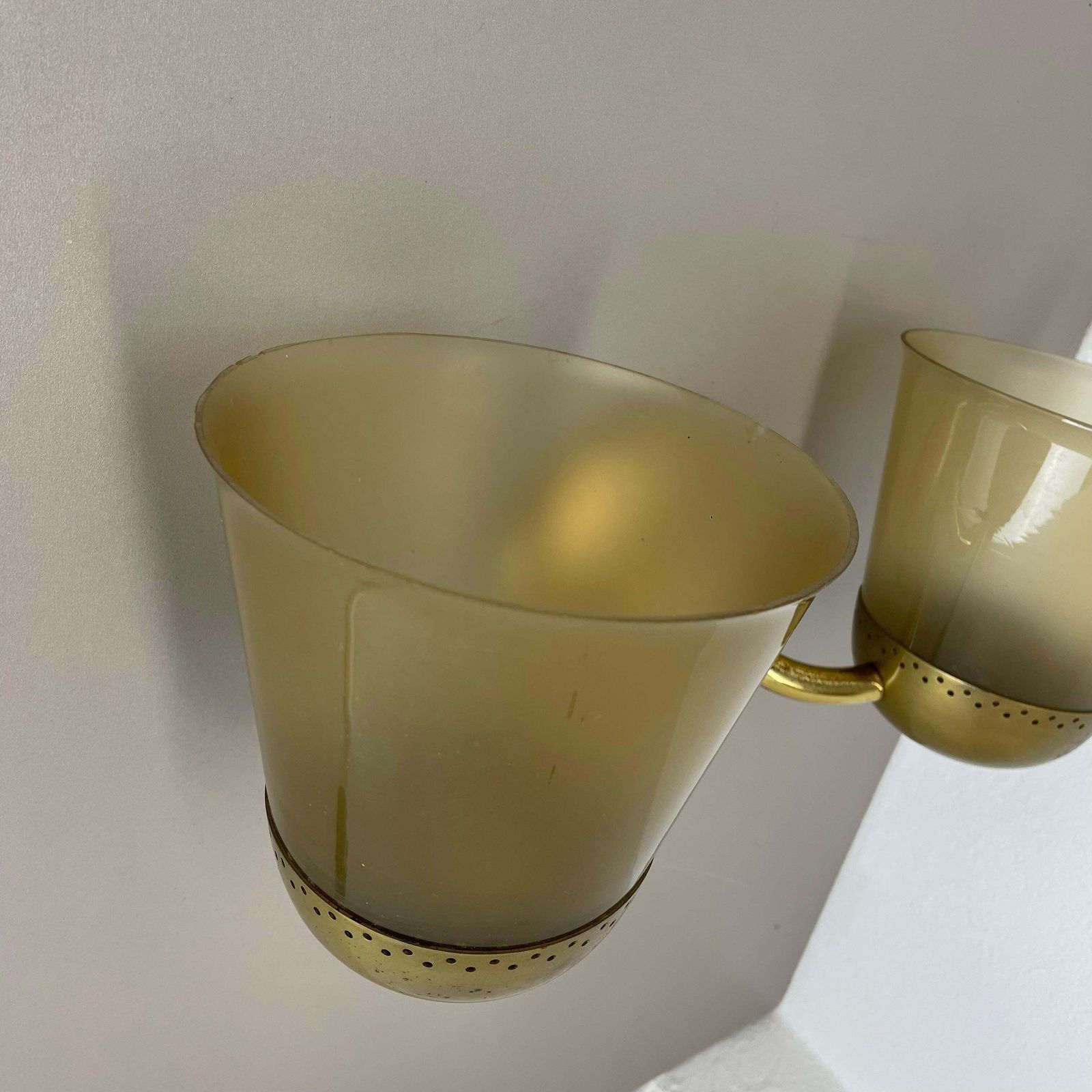 Lighting Rare Minimalist Brass And Glass Theatre Wall Light In Stilnovo Style Italy 1920s photo