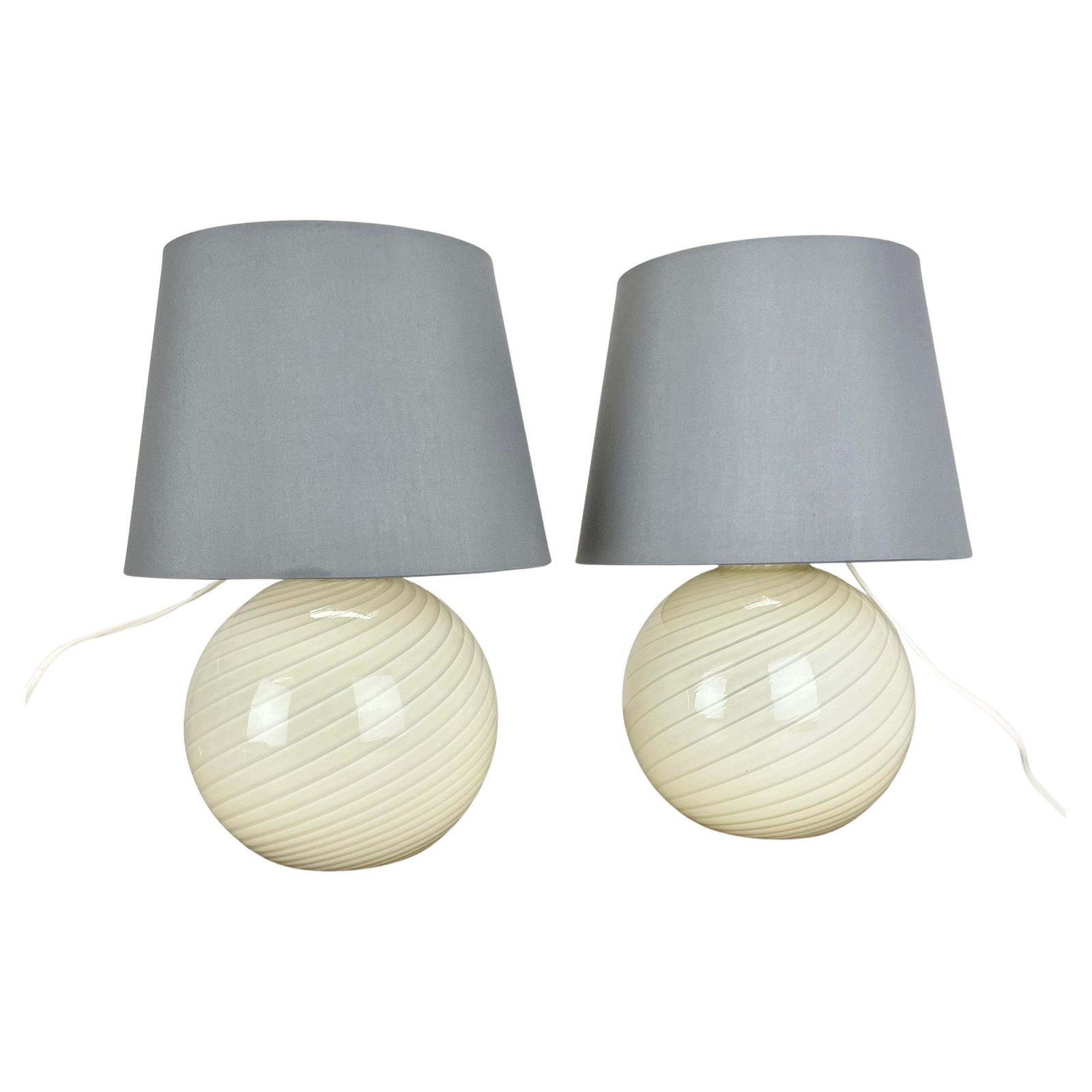 Set Of 2 Ball "Swirl" Murano Glass Table Light By Vetri Murano, Italy, 1970s