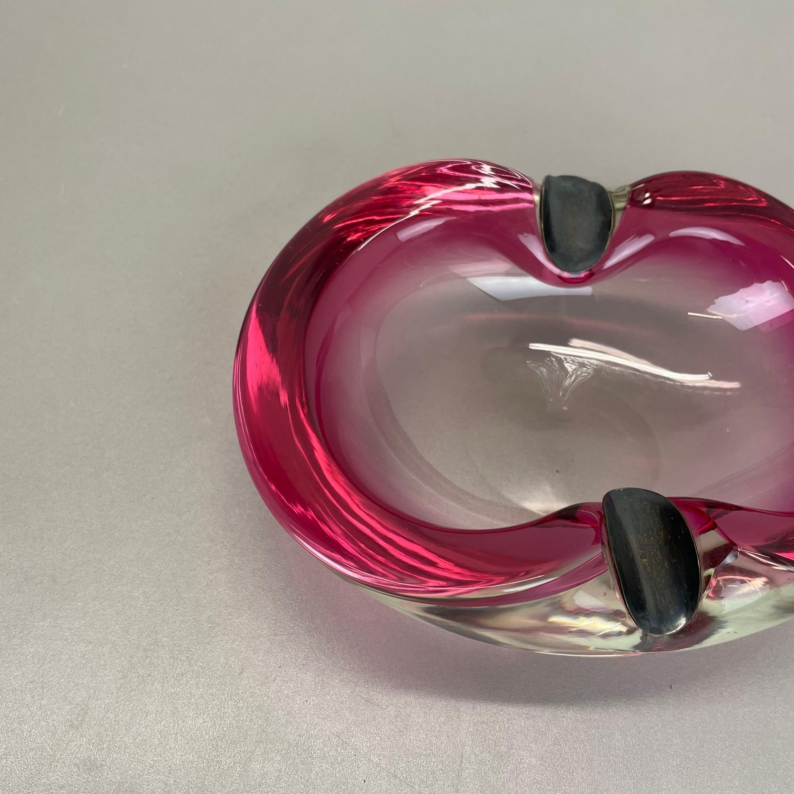 Large Pink Murano Bubble Glass Bowl Ashtray W/ Sterling Silver 925, Italy, 1970s photo 666.0