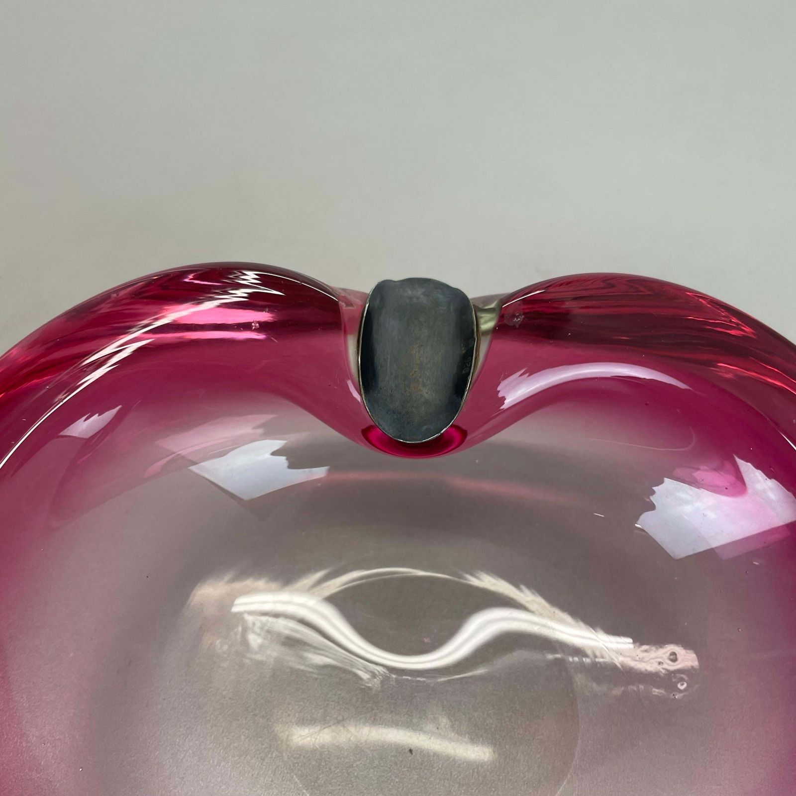 Large Pink Murano Bubble Glass Bowl Ashtray W/ Sterling Silver 925, Italy, 1970s photo vintage