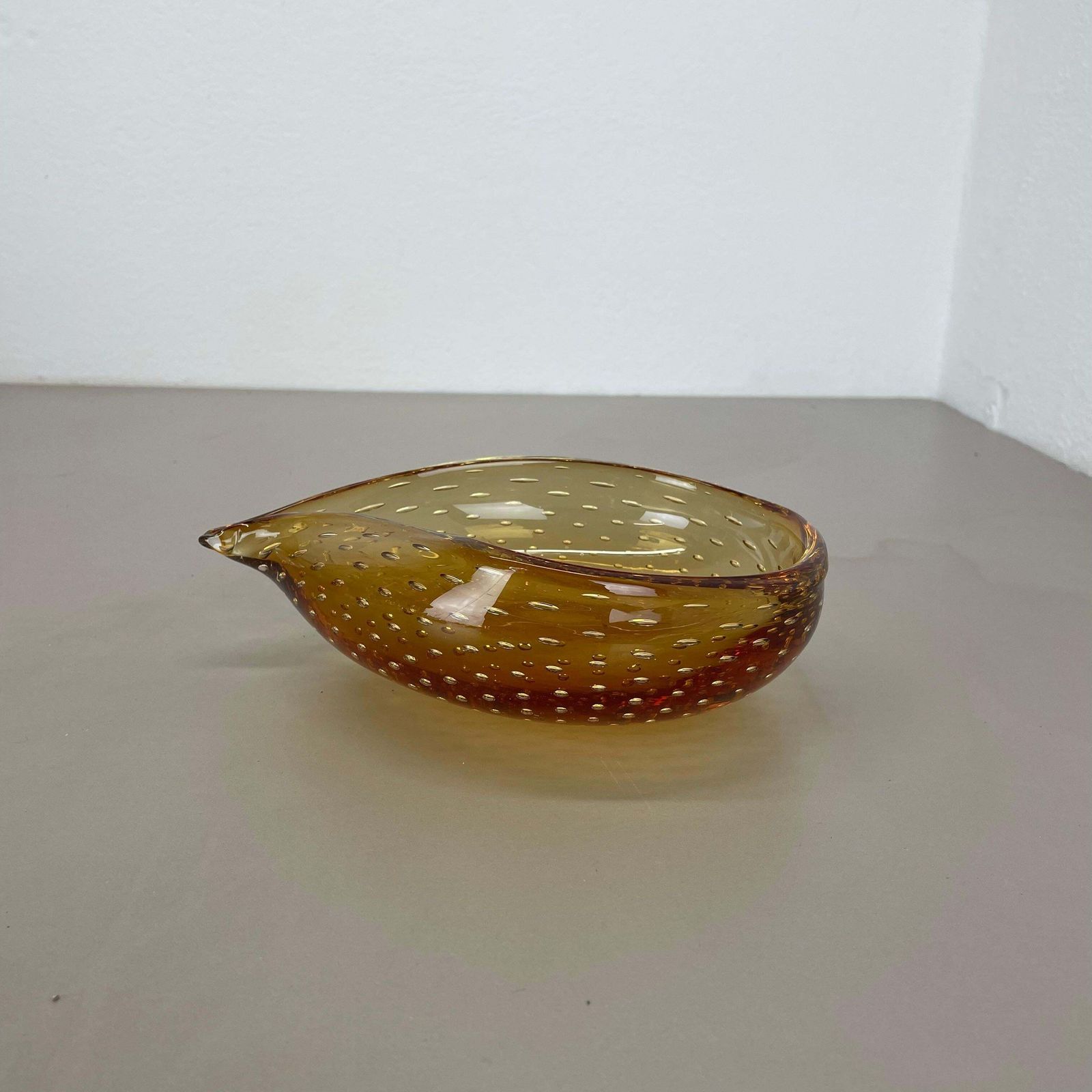 Xl  Murano Glass 1.2kg Bullicante Yellow Bubble Bowl Element Shell Italy 1970 photo furniture