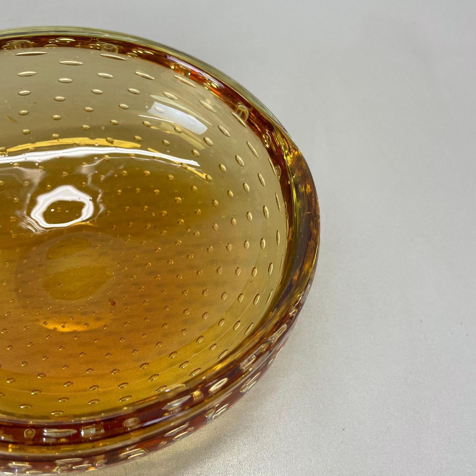 Xl  Murano Glass 1.2kg Bullicante Yellow Bubble Bowl Element Shell Italy 1970 photo buy