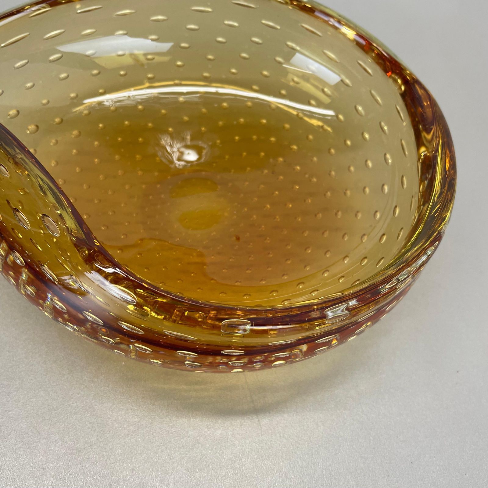 Xl  Murano Glass 1.2kg Bullicante Yellow Bubble Bowl Element Shell Italy 1970 photo vintage