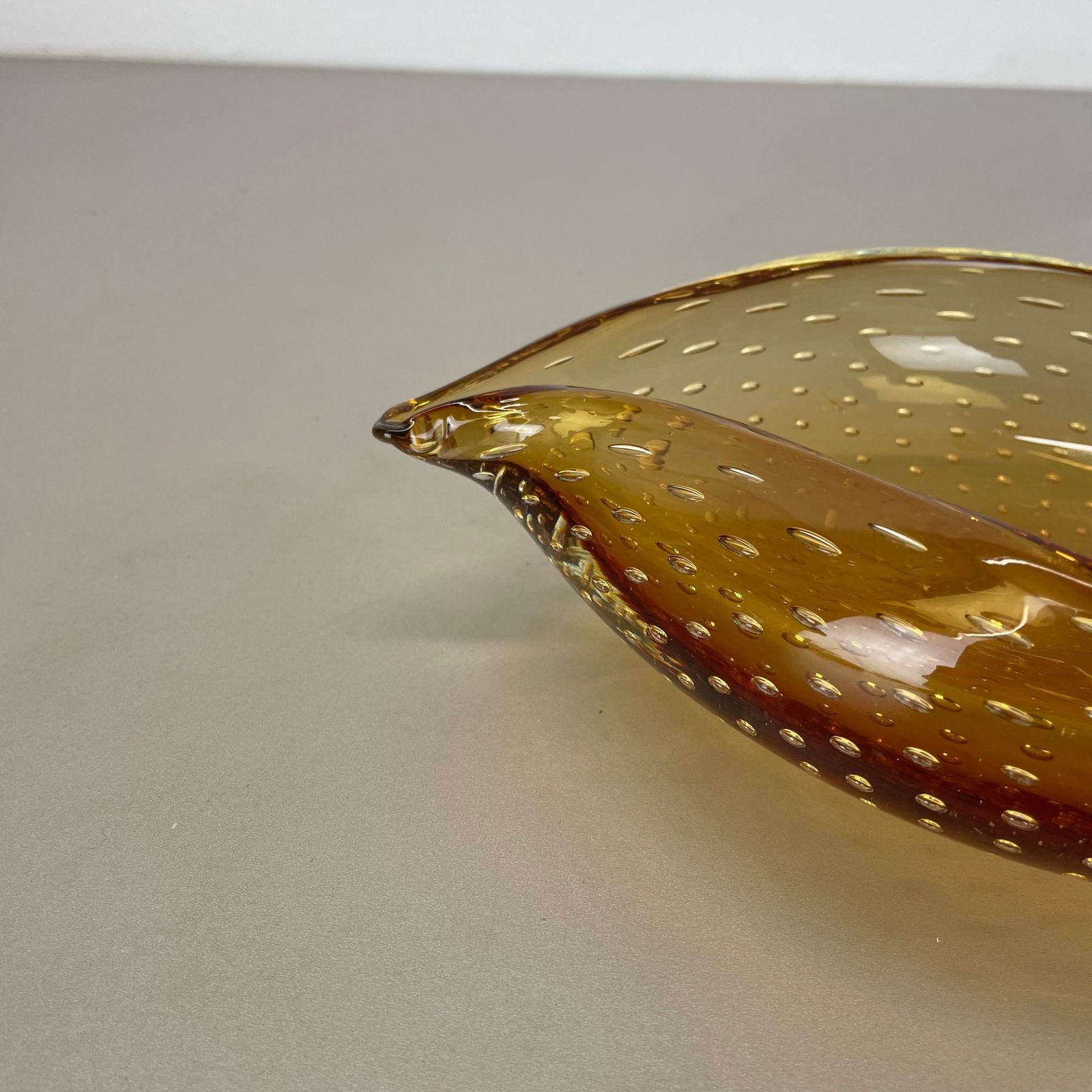 Home Decor Xl  Murano Glass 1.2kg Bullicante Yellow Bubble Bowl Element Shell Italy 1970 photo