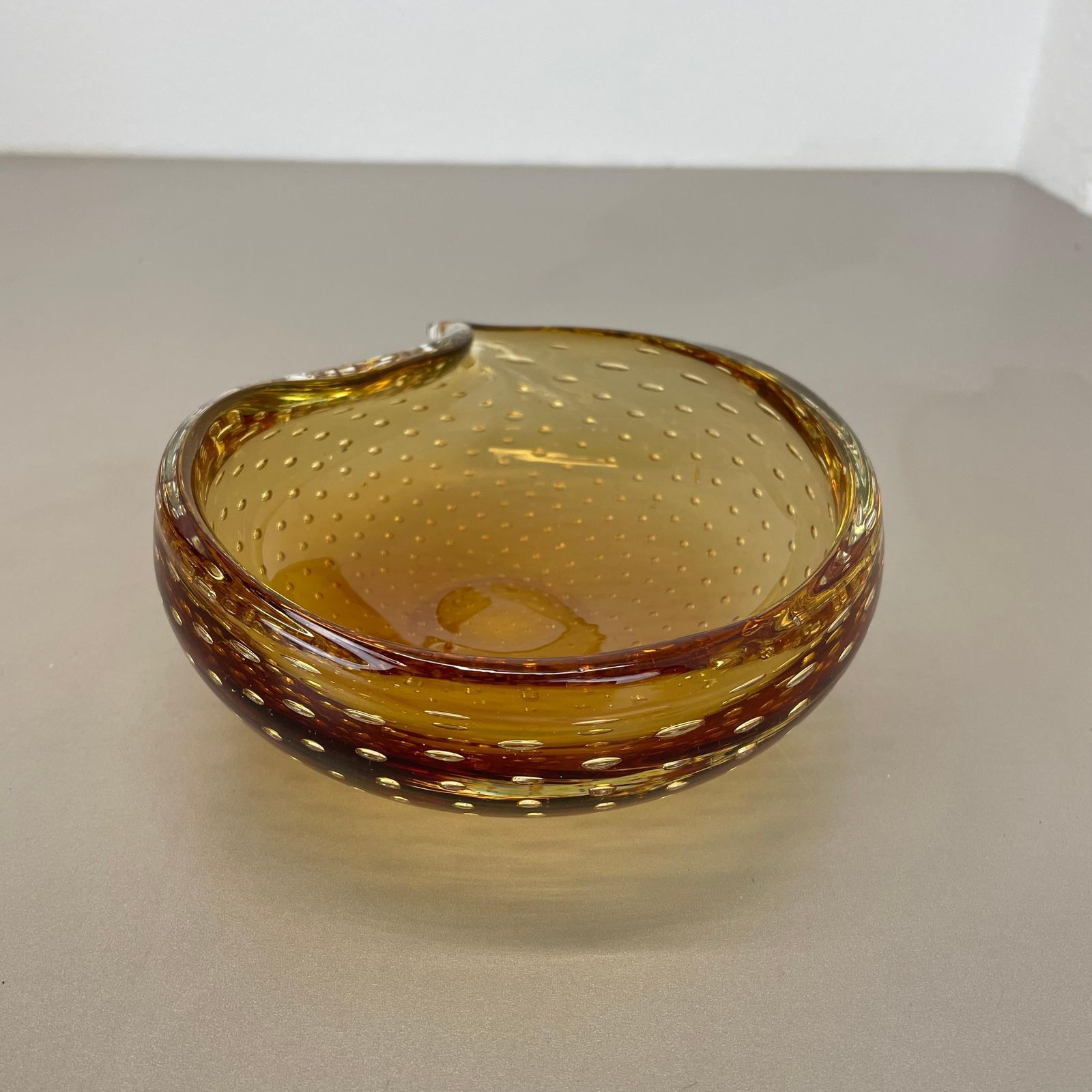 photo buy Xl  Murano Glass 1.2kg Bullicante Yellow Bubble Bowl Element Shell Italy 1970