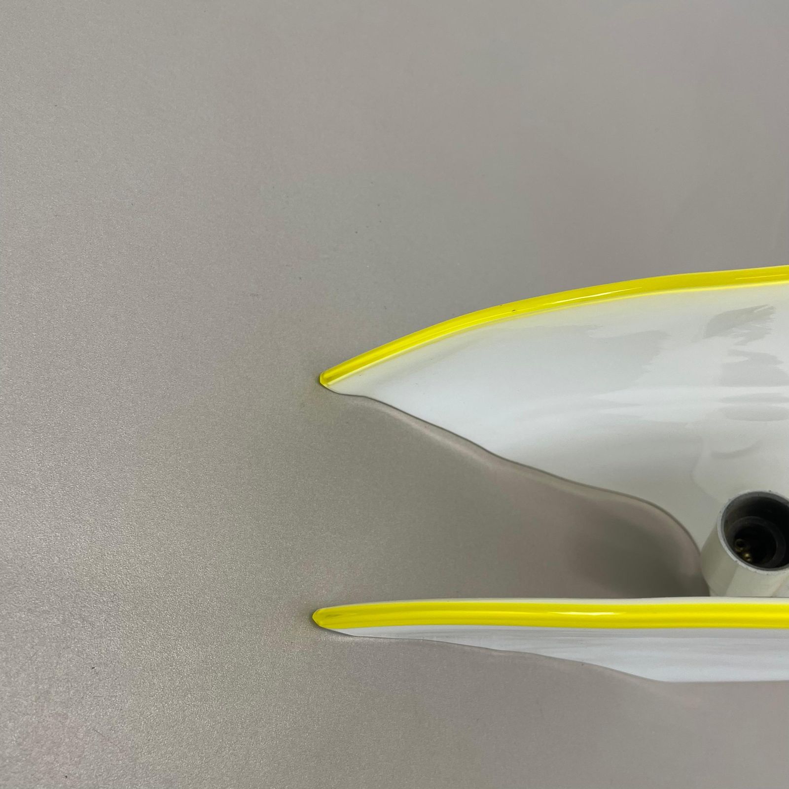 Minimalist White And Yellow Murano Glass Table Light By De Majo, Italy 1970s photo vintage