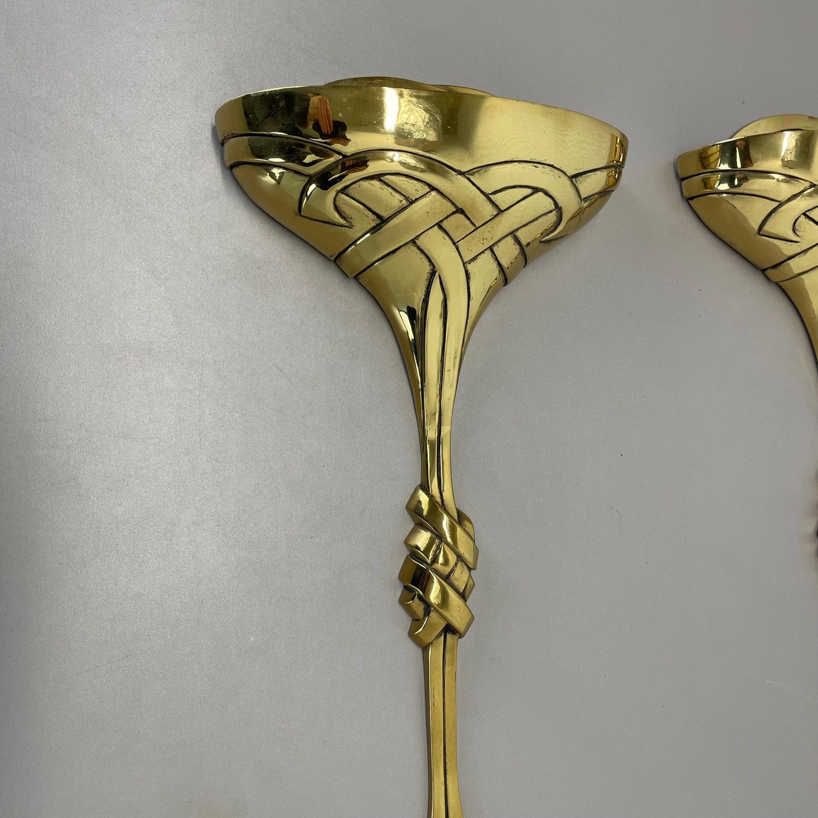 Set Of 2 Xxl 48cm Floral Brass Wall Light Sconces By C.S. Arte, Italy 1980s photo Lighting